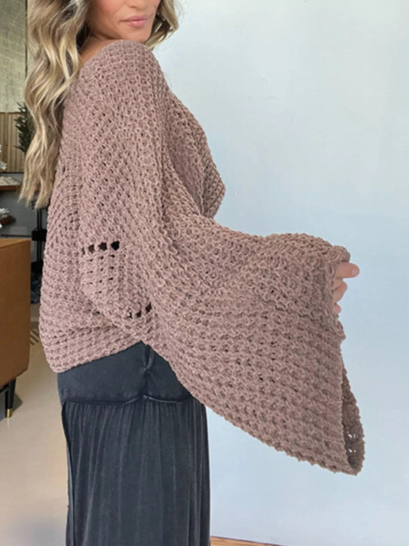 Openwork Batwing Sleeve Sweater