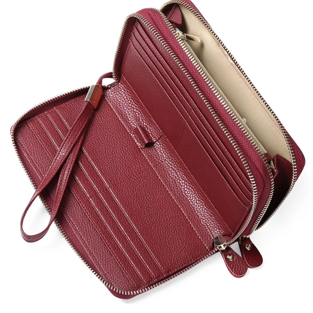 Double Zipper Leather Wallet