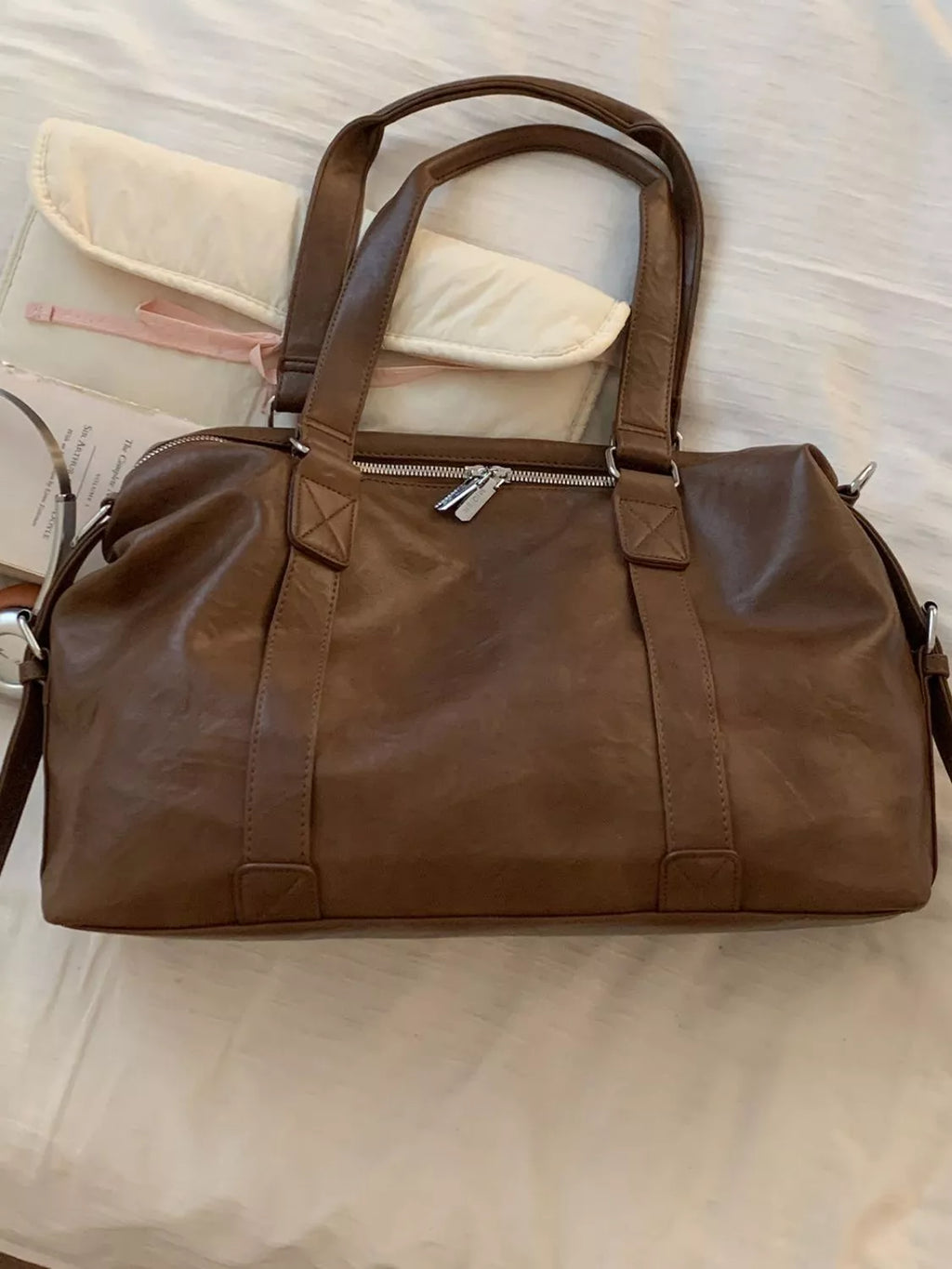 Leather Shoulder Bag with Charm