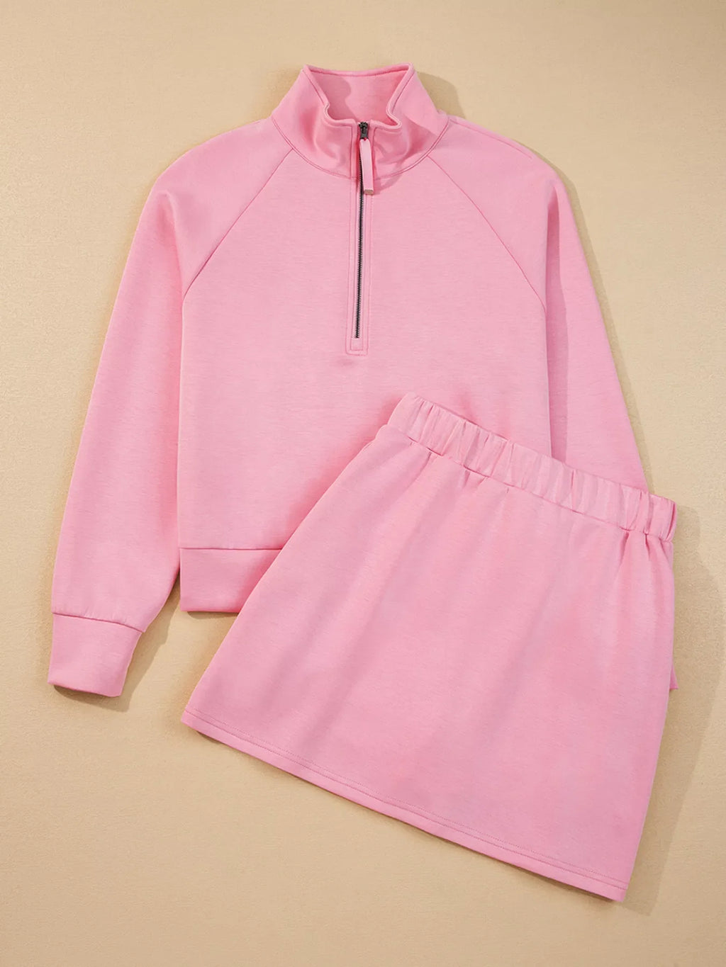 Half Zip Long Sleeve Top and Mini Skirt 2pcs Outfit