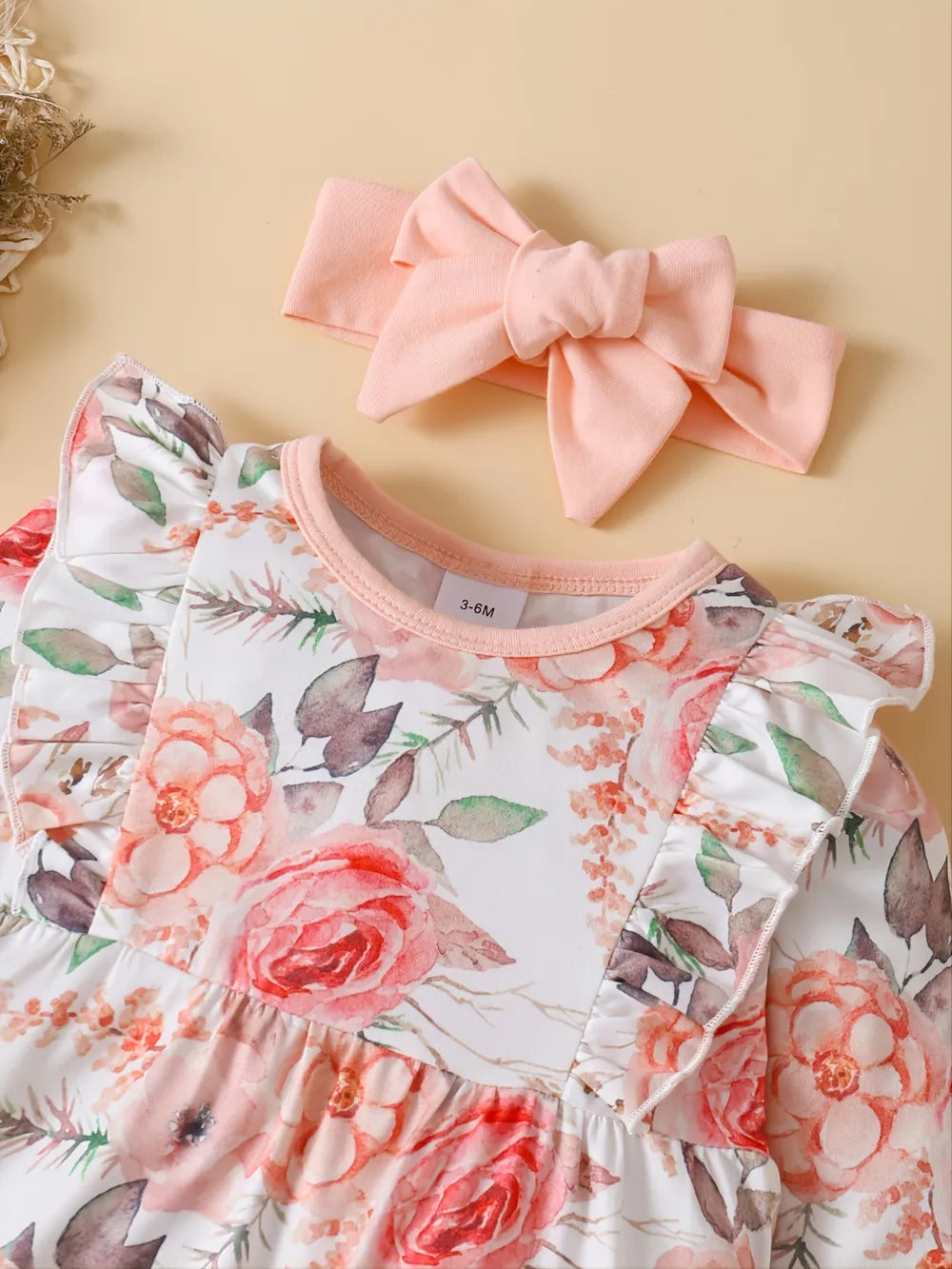 Ruffled Floral Round Neck Jumpsuit with Headband
