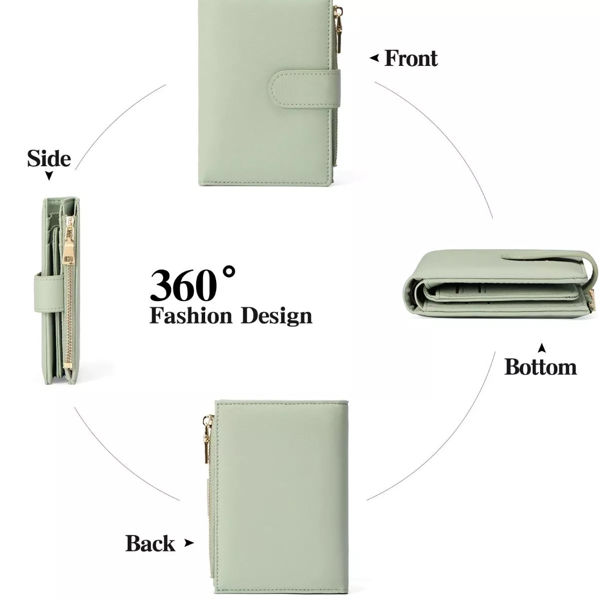 Leather Bifold Wallet with Zipper