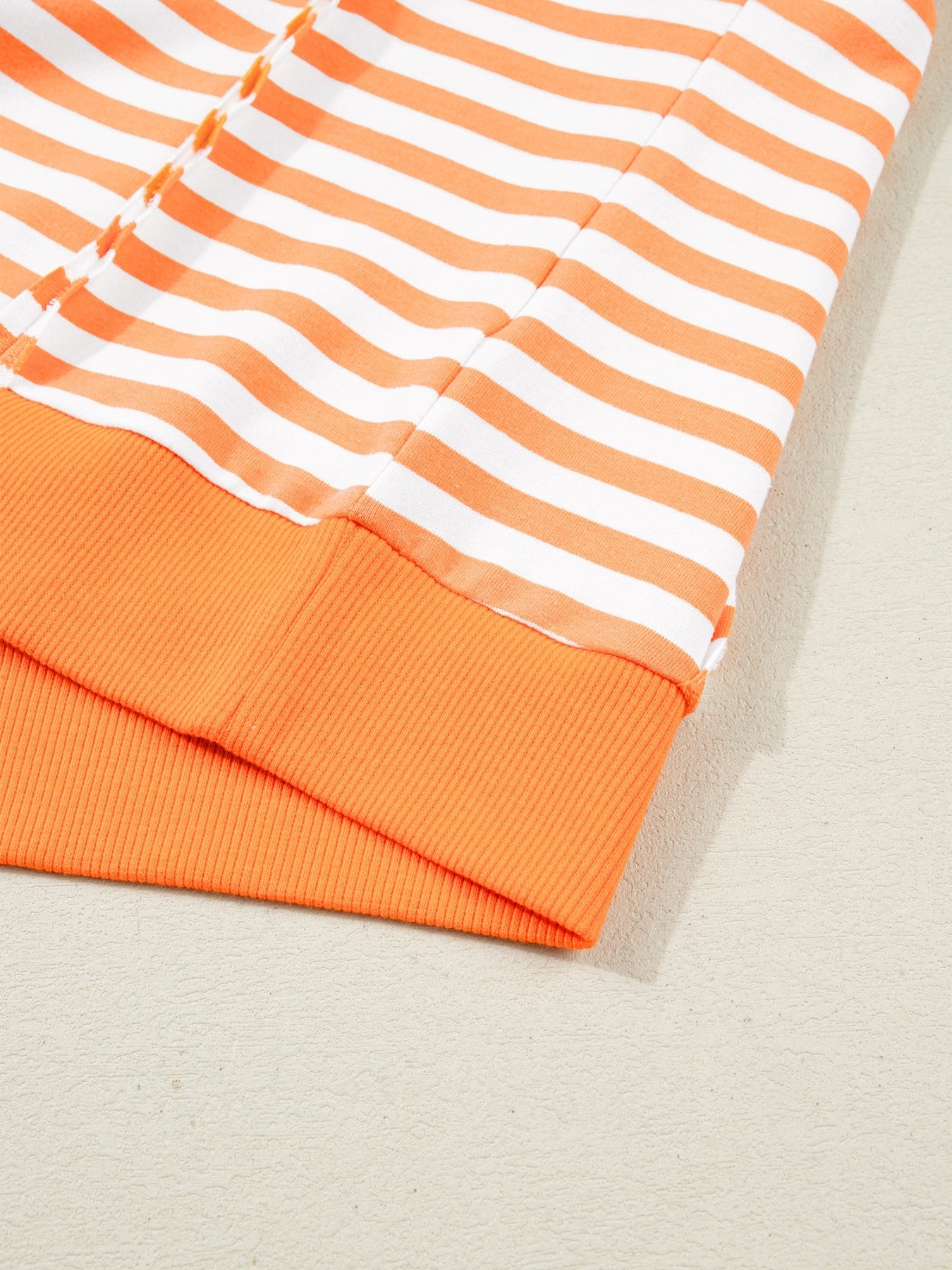 Stripe 3/4 Sleeve Exposed Seam Patchwork Pullover Top