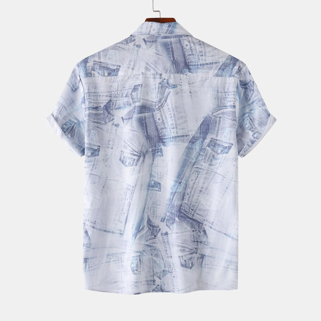 Men's Printed Button Up Short Sleeve Shirt