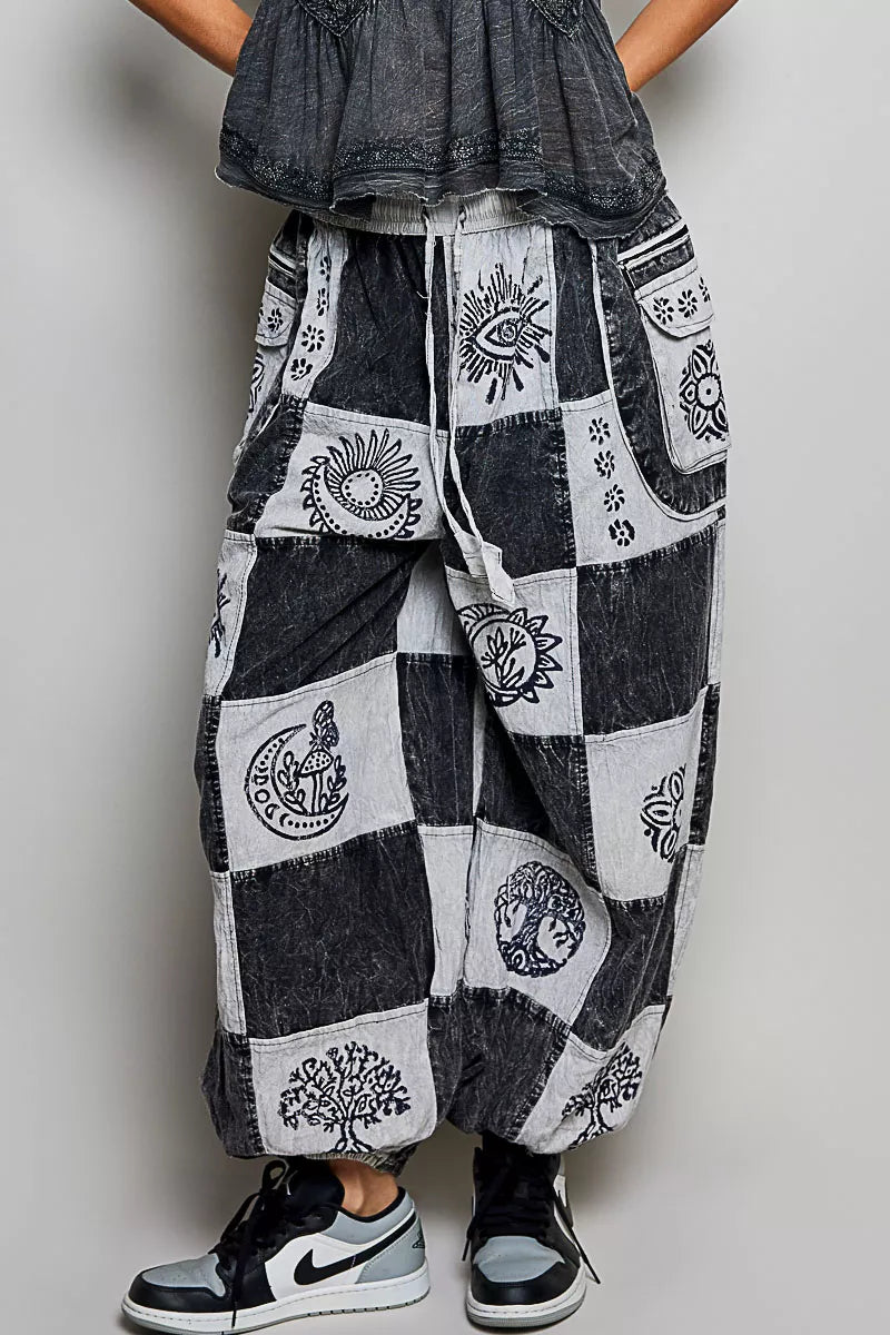 POL Drawstring High-Rise Patchwork Jogger Pants