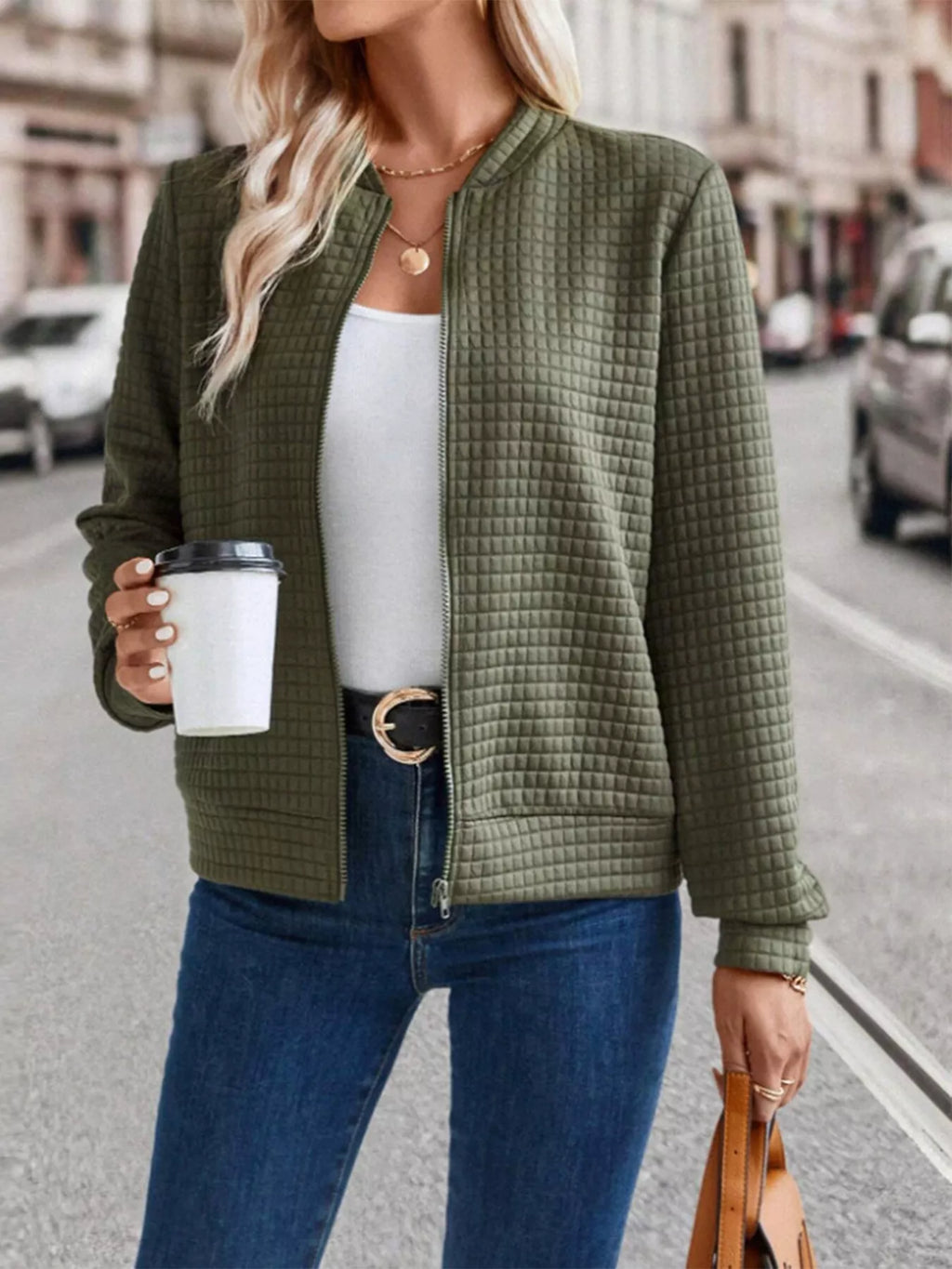 Textured Zip-Up Long Sleeve Jacket