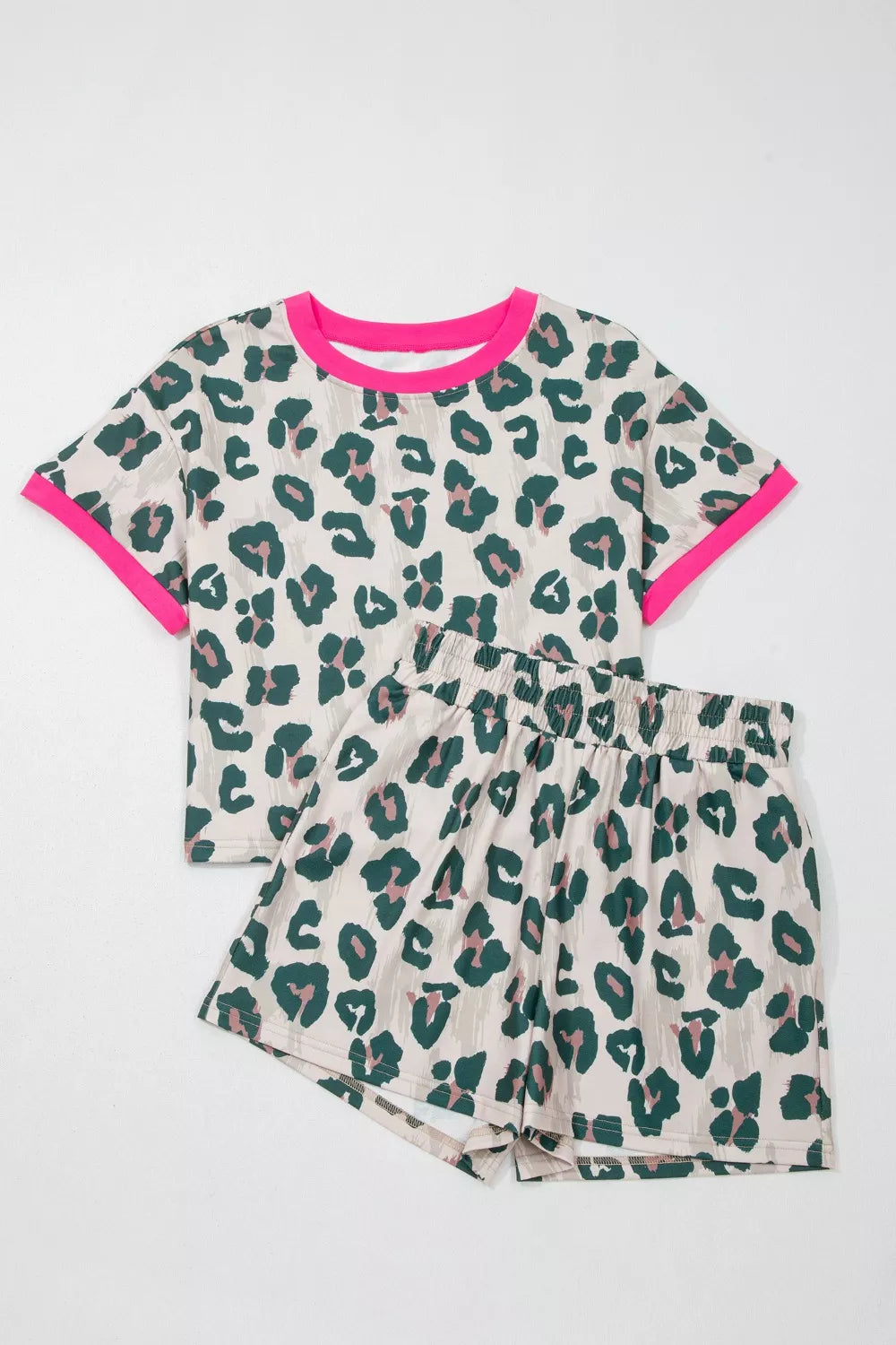 Leopard Print Short Sleeve Top and Shorts Set