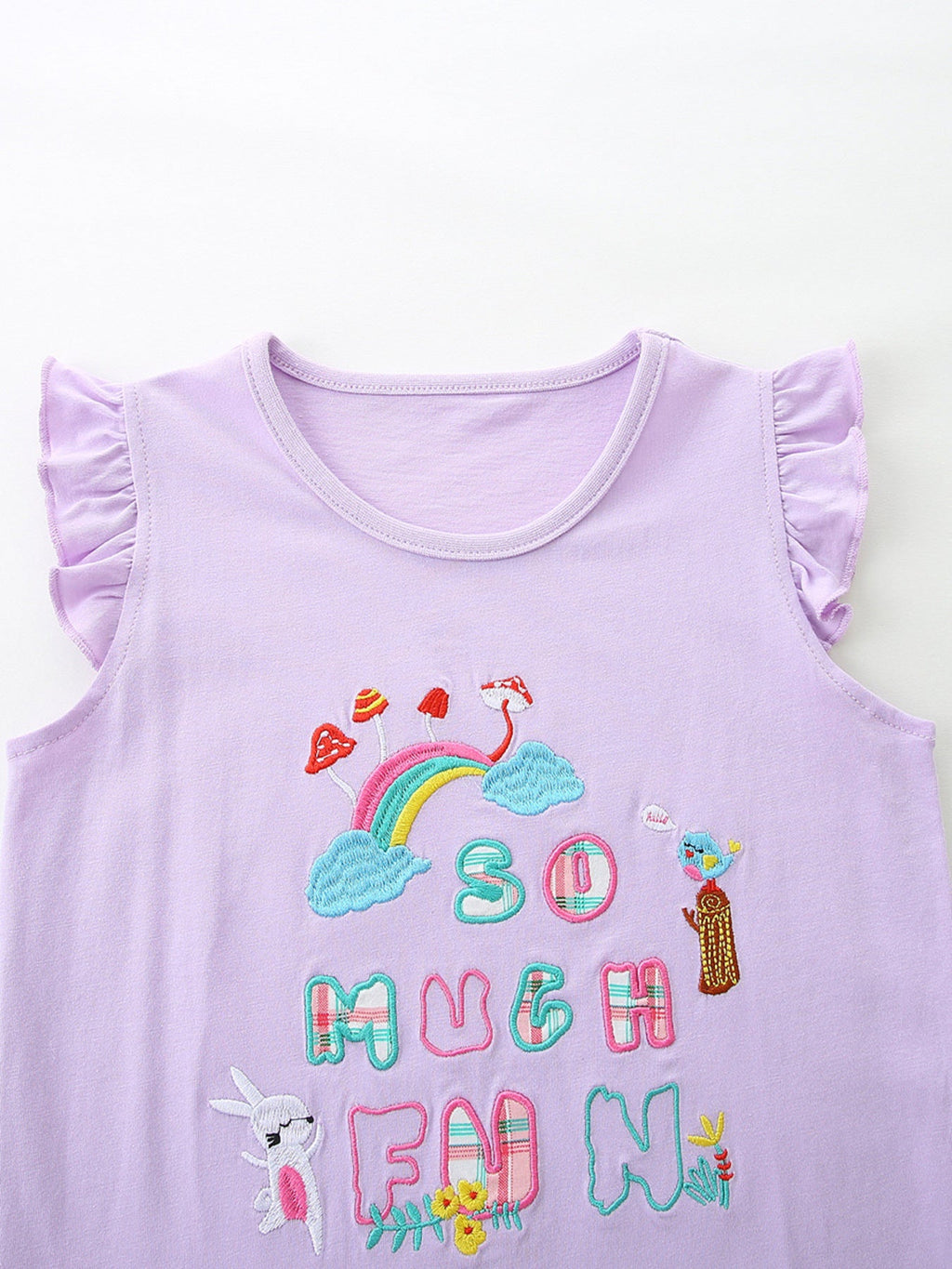 Children's Cartoon Graphic Ruffle Trim Tee & Plaid Shorts Set