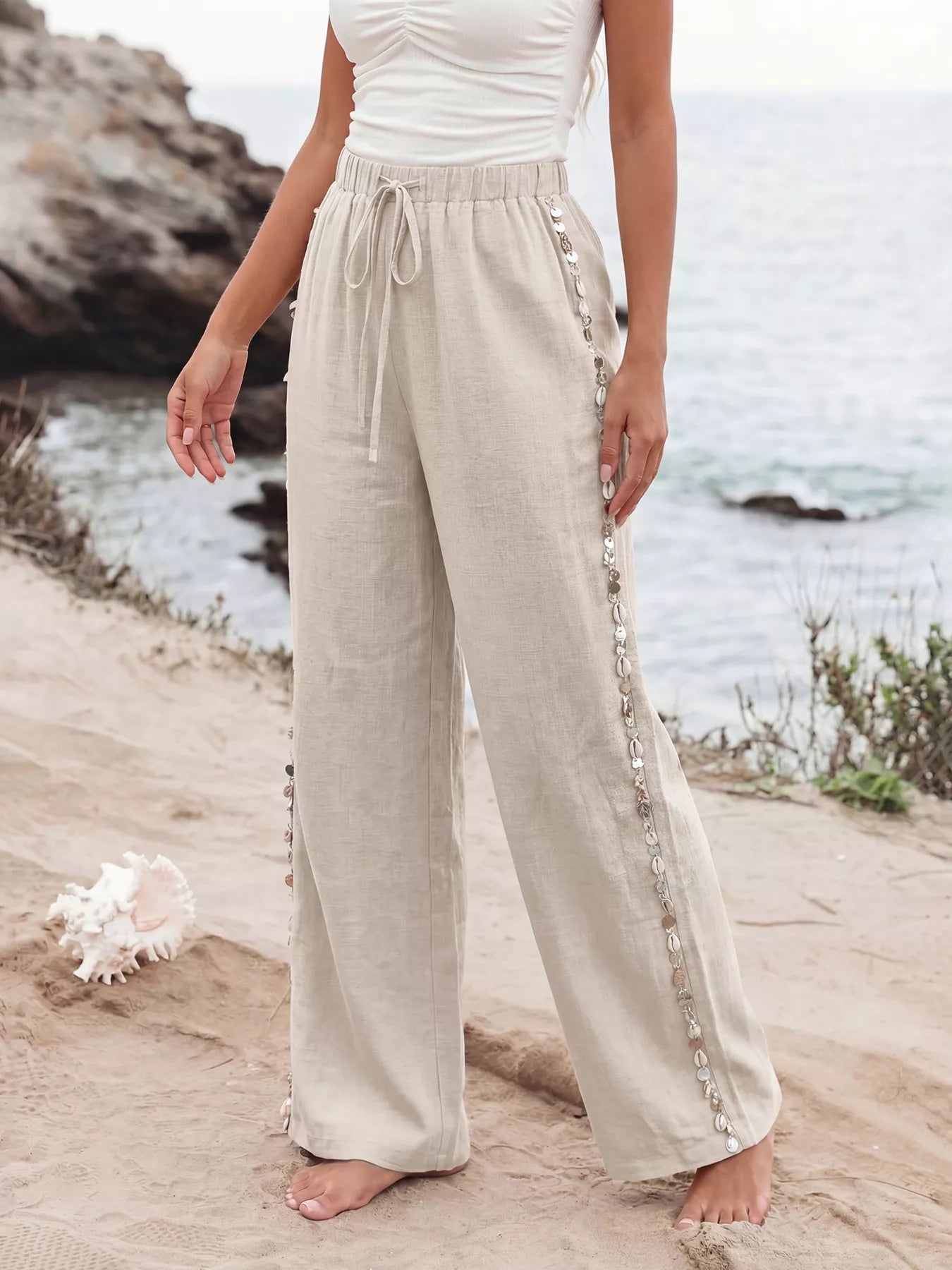Drawstring Wide Leg Pants