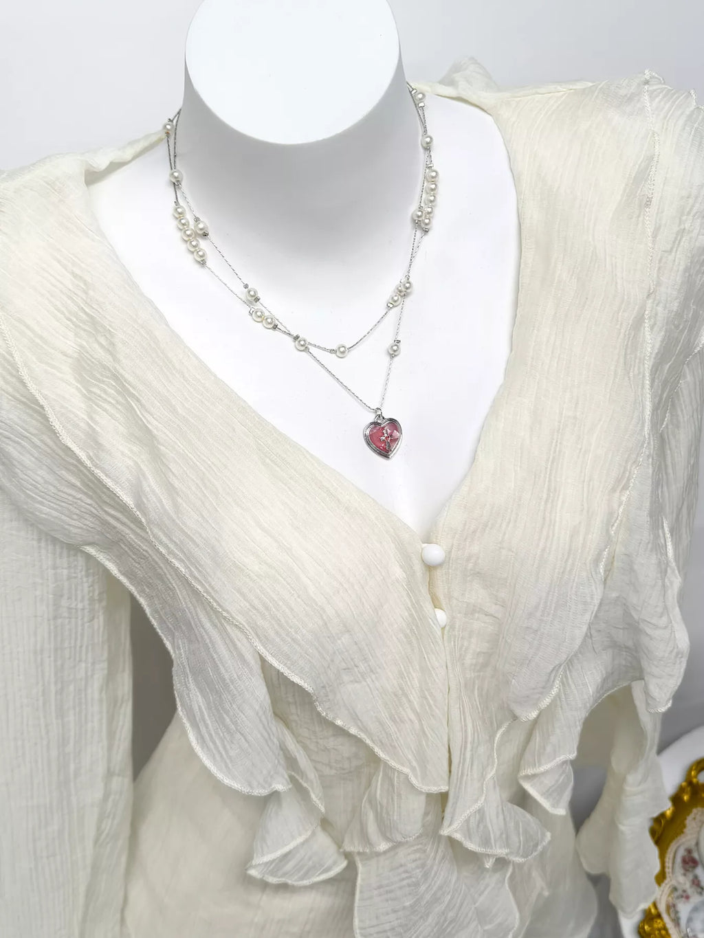 Ruffle Trimmed Blouse and Skirt Set