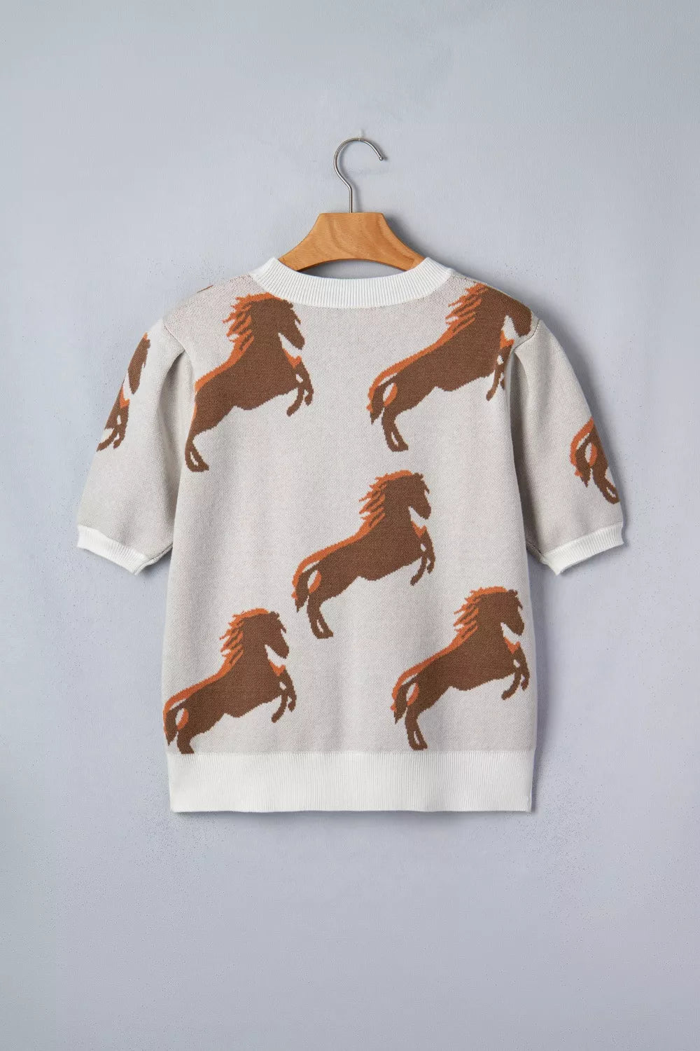 Western Horse Short Puff Sleeve Sweater