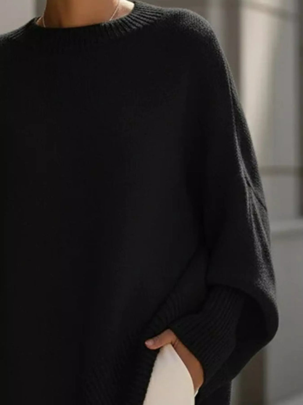Oversized Batwing Sleeve Round Neck Sweater