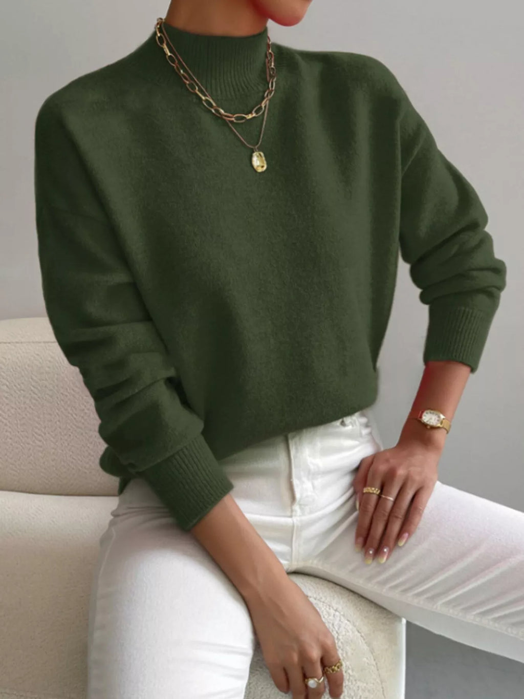 Mock Neck Dropped Shoulder Sweater