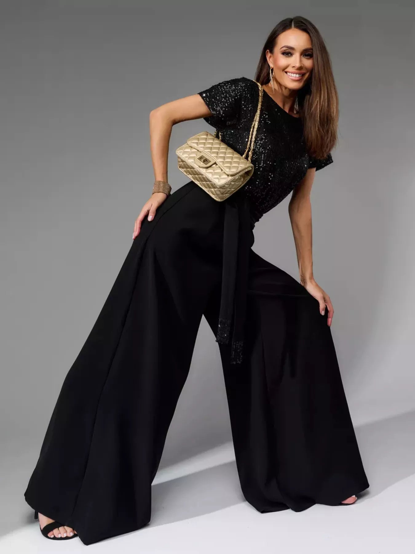 Full Size Sequin Short Sleeve Wide Leg Jumpsuit Plus Size