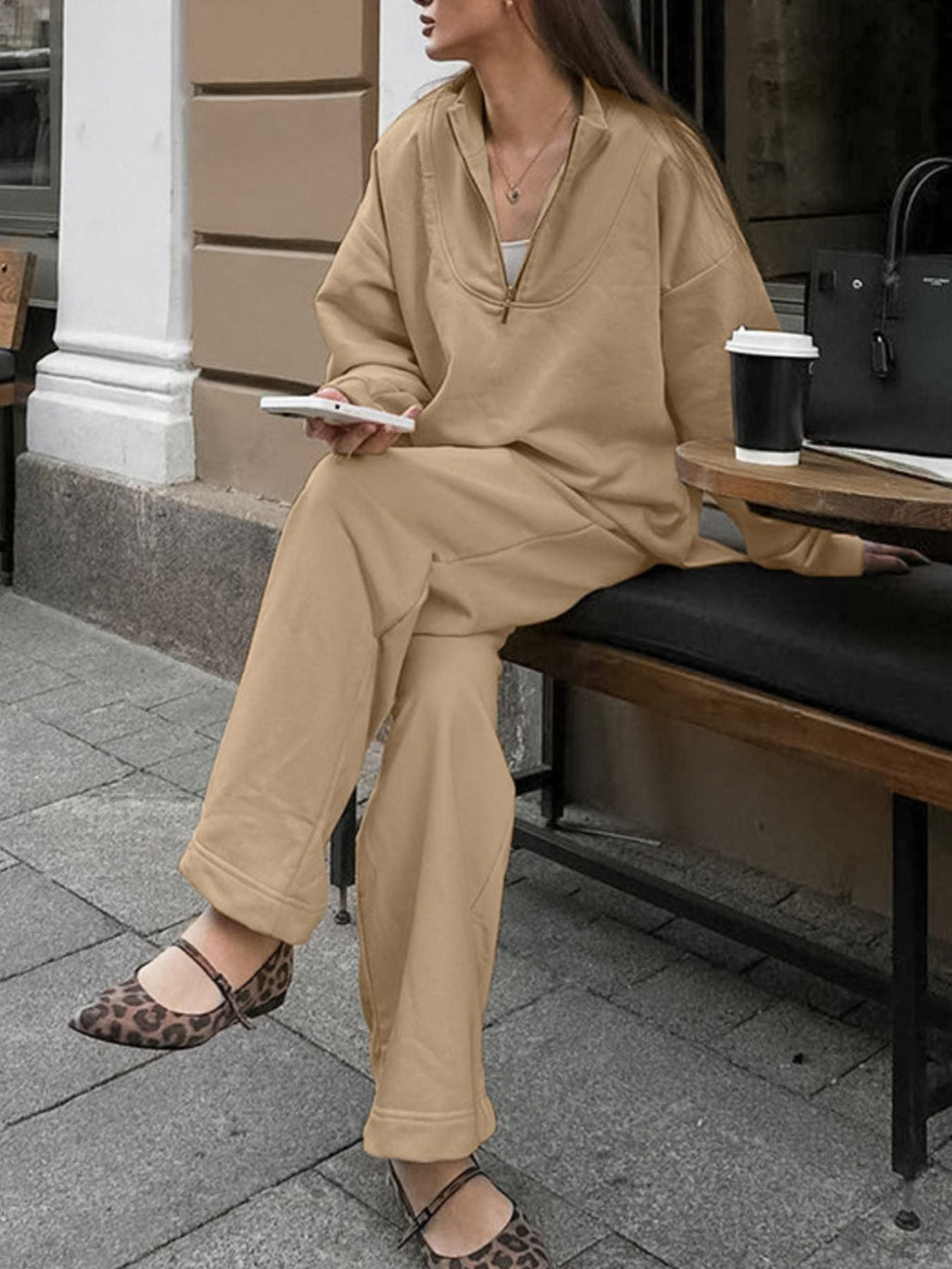 Quarter Zip Long Sleeve Top and Pants Set