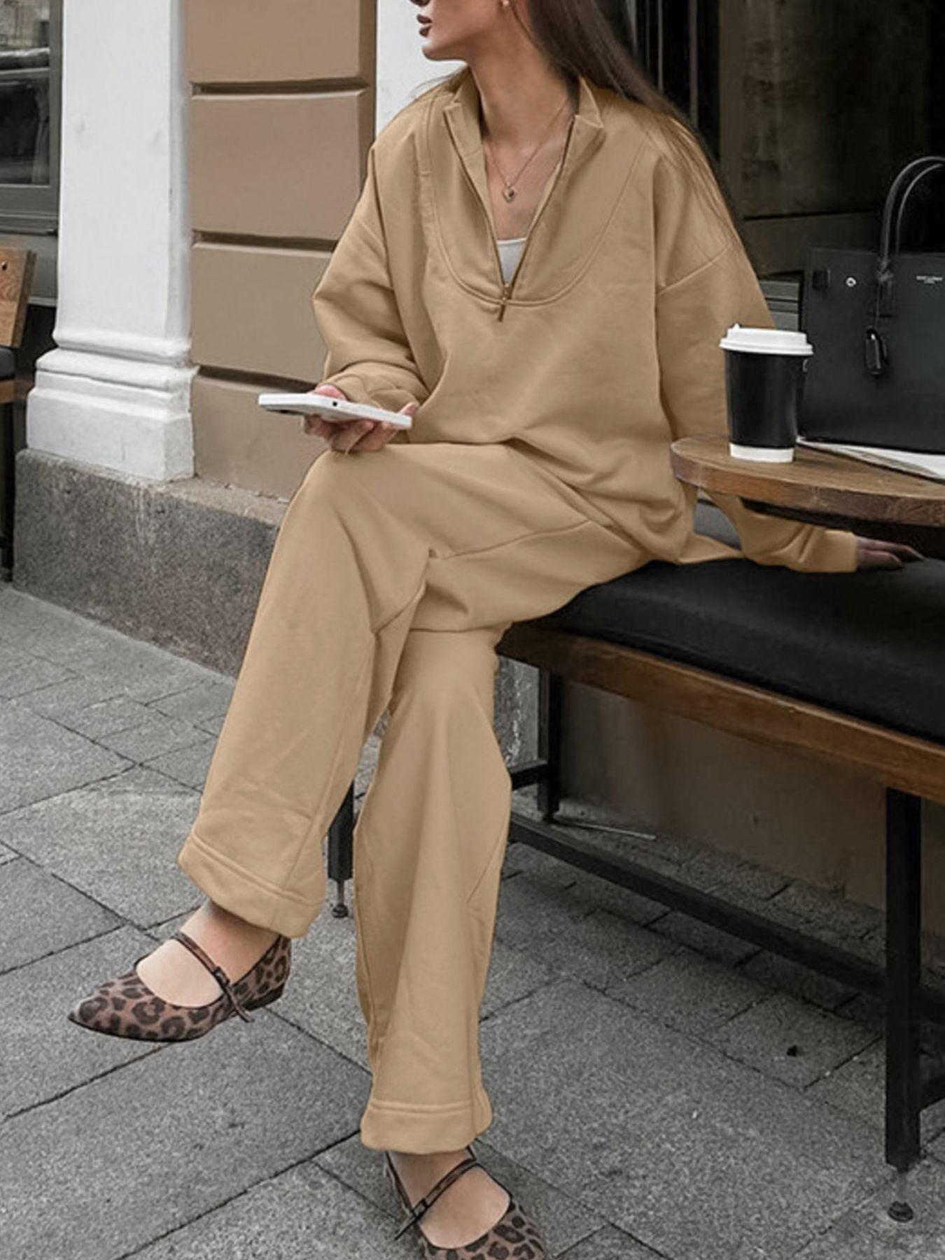 Quarter Zip Long Sleeve Top and Pants Set