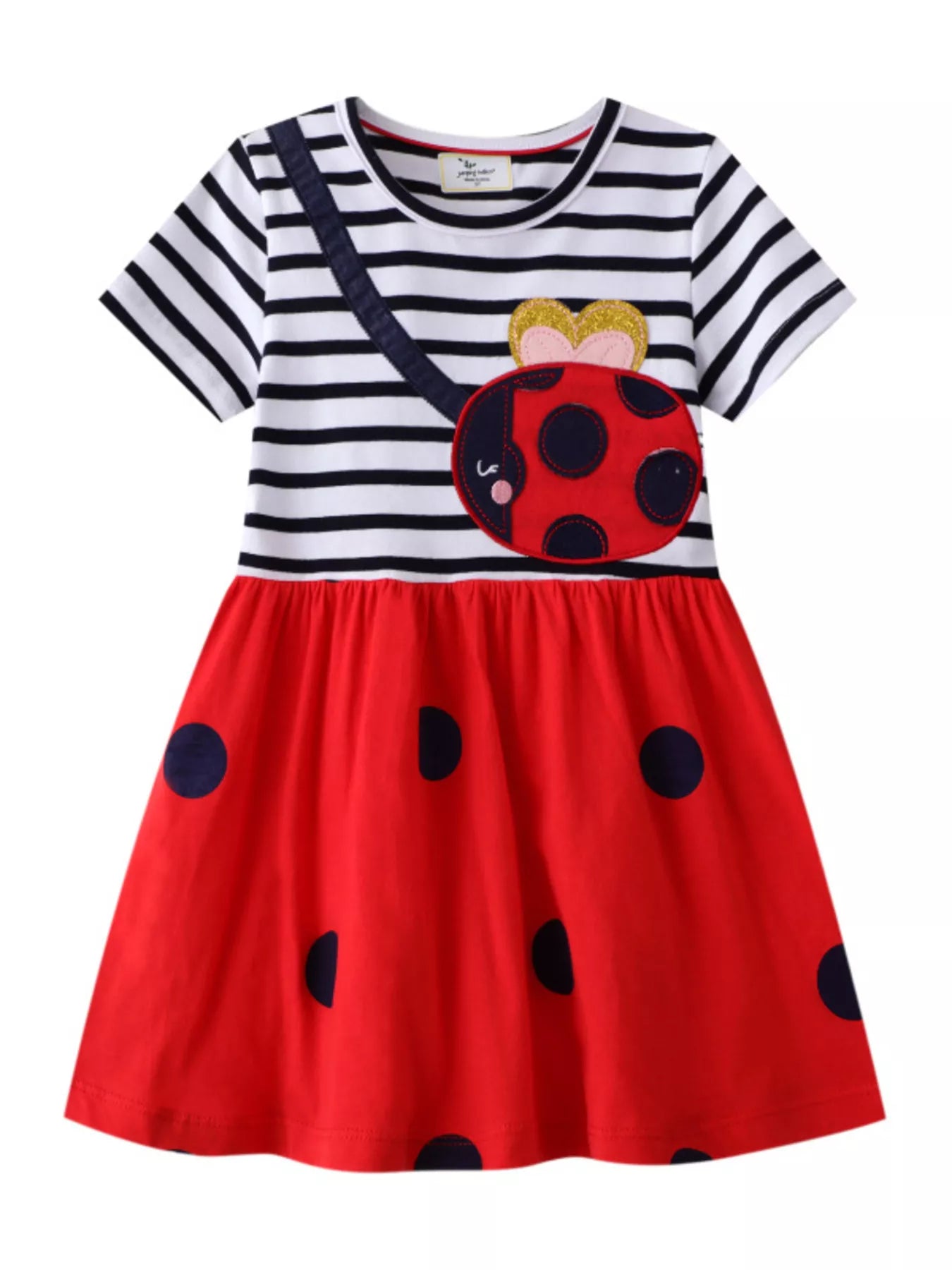Children's Ladybug Applique Striped Casual Dress
