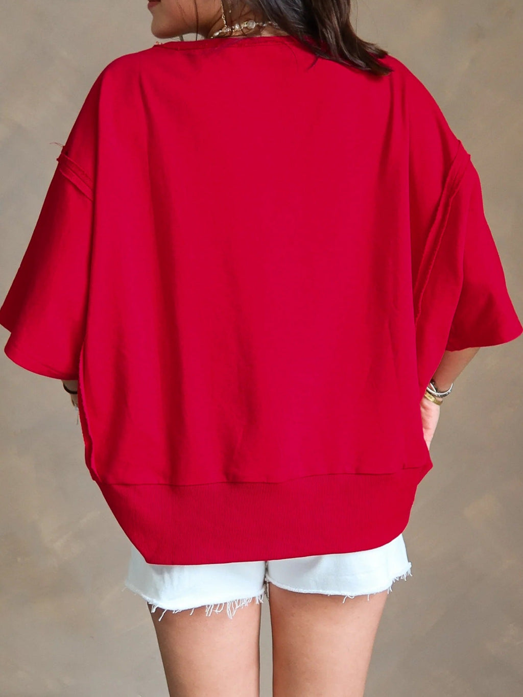 GEORGIE Letter Raw Seam Drop Shoulder Loose Tee