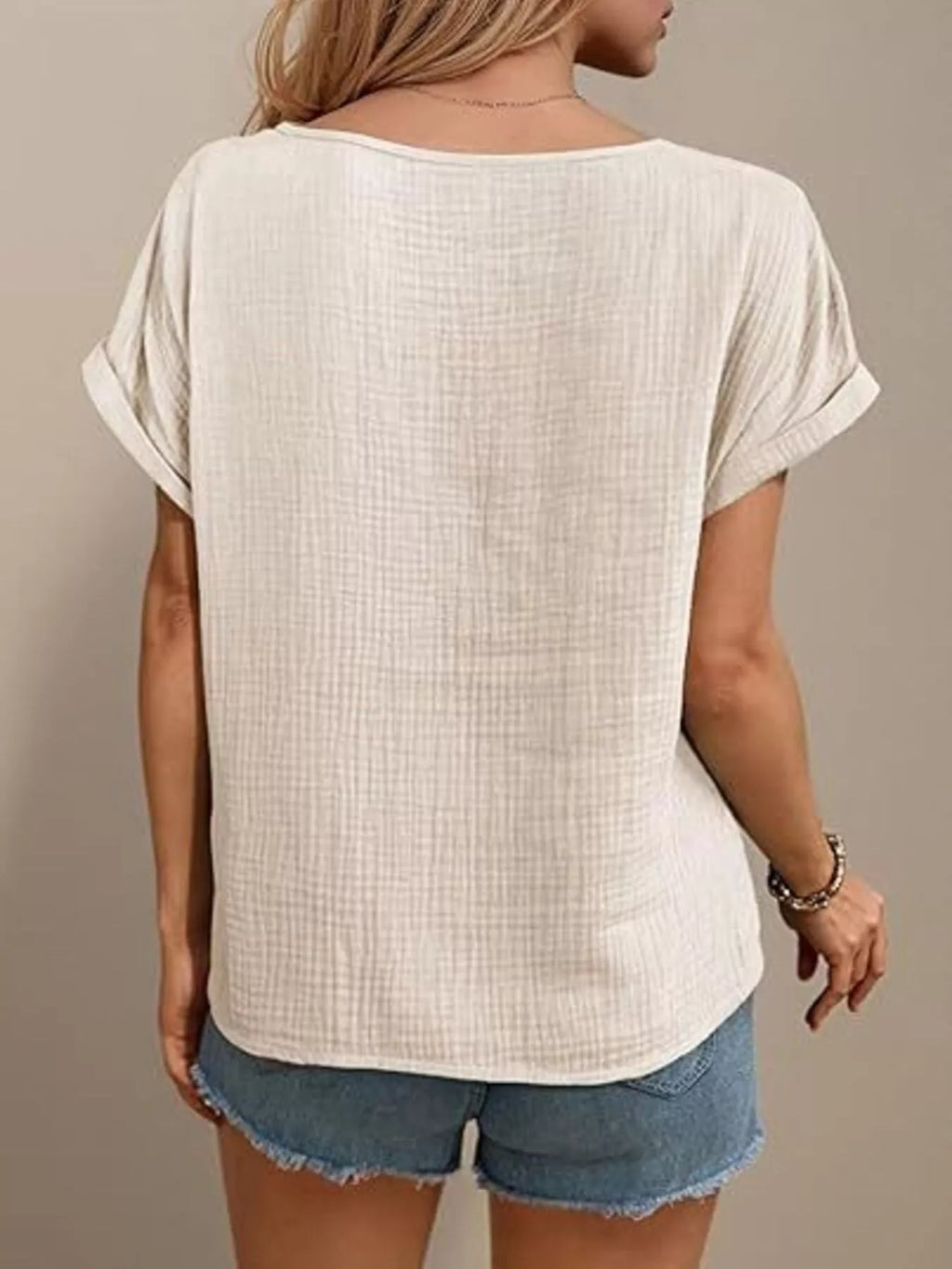 Lace Trimmed Short Sleeve Blouse