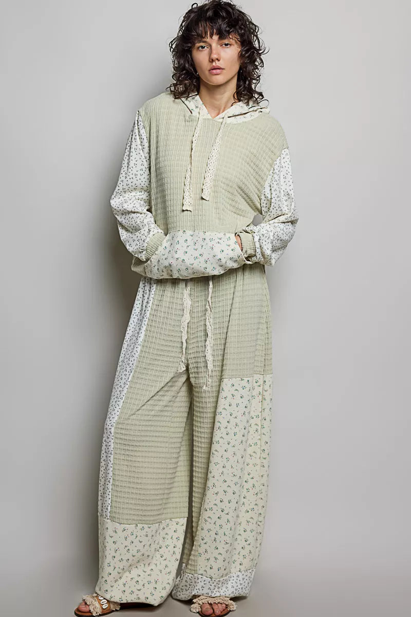 POL Patchwork Mixed Knit Wide Leg Pants