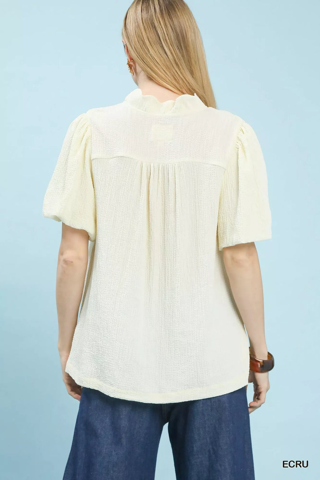 Umgee Seersucker Puff Sleeve Blouse