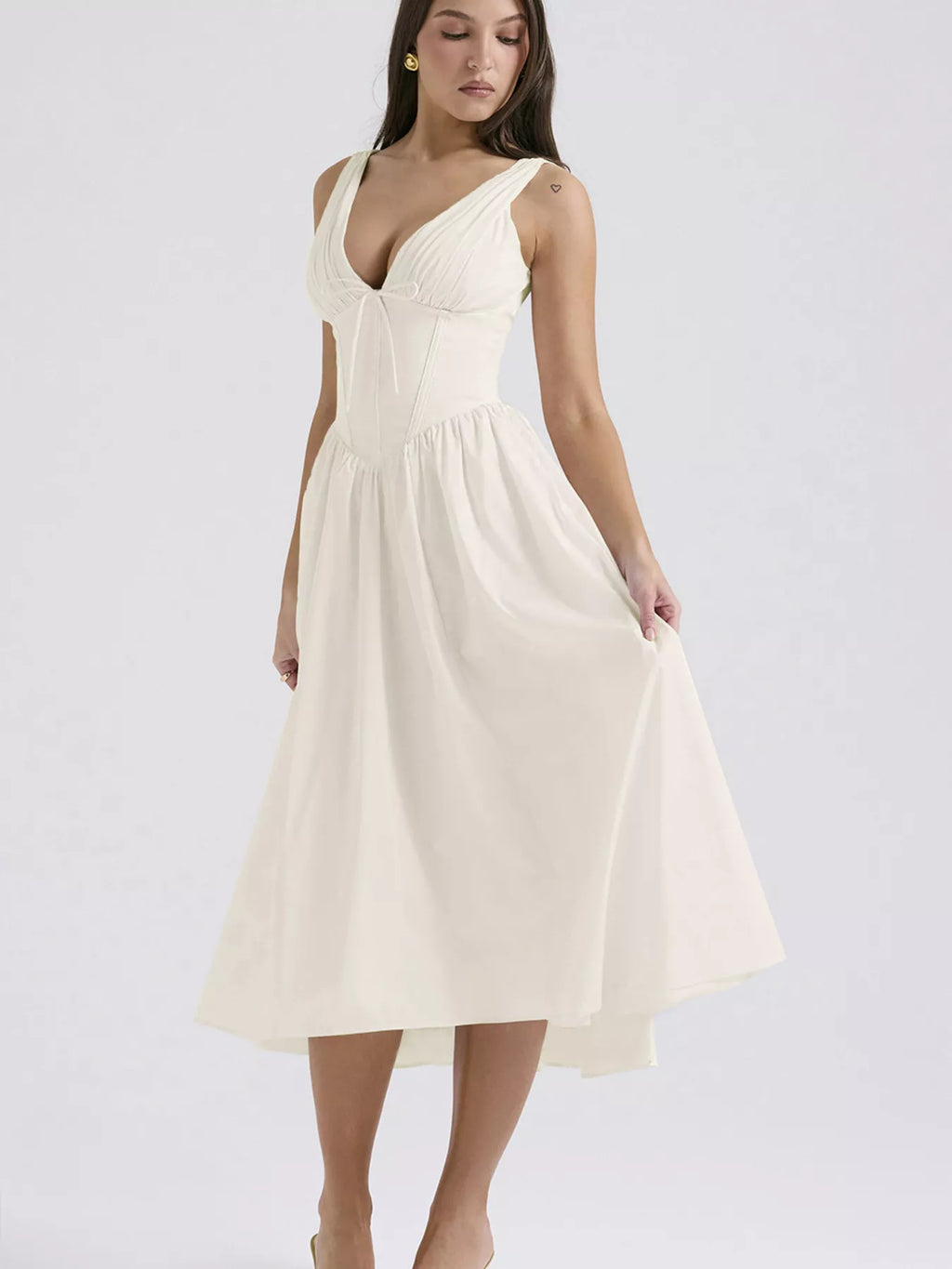 V-Neck Sleeveless Midi Dress