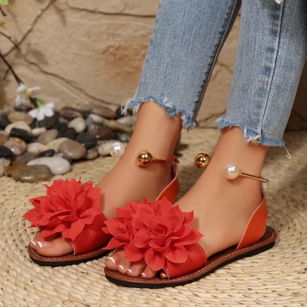 Floral Decor Flat Sandals