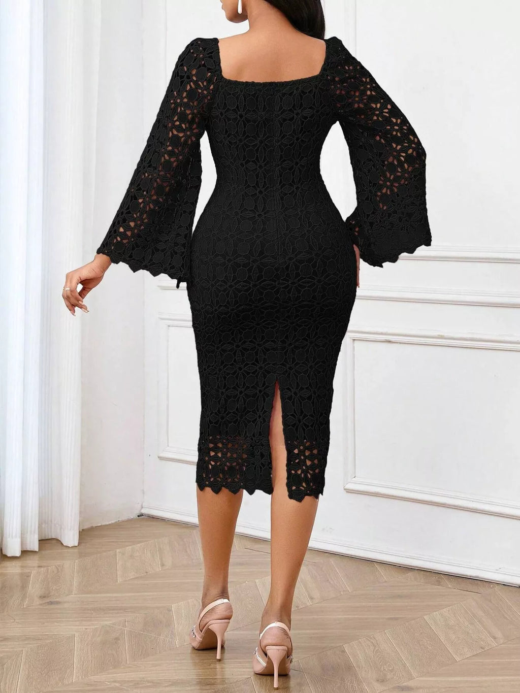 Lace Square Neck Midi Dress