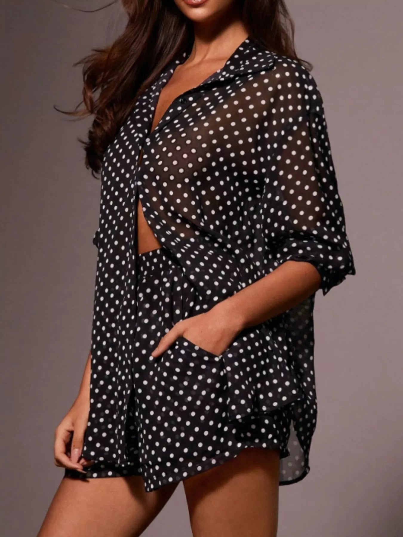 Polka Dot Button Up Shirt and Shorts Set