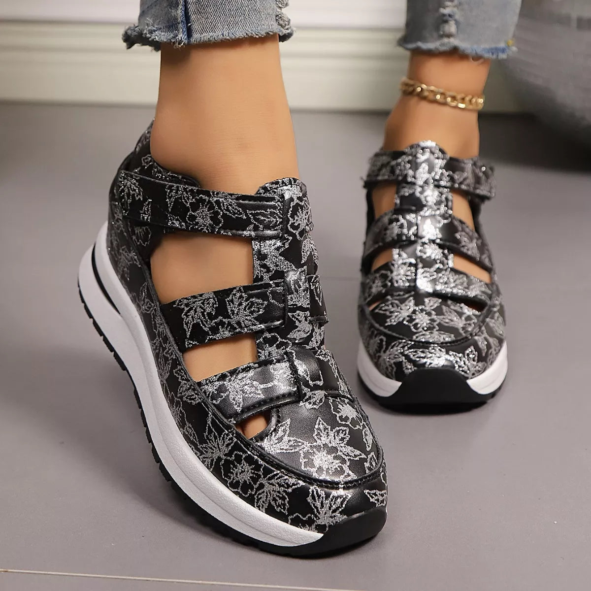 Cutout Wedge Sandals