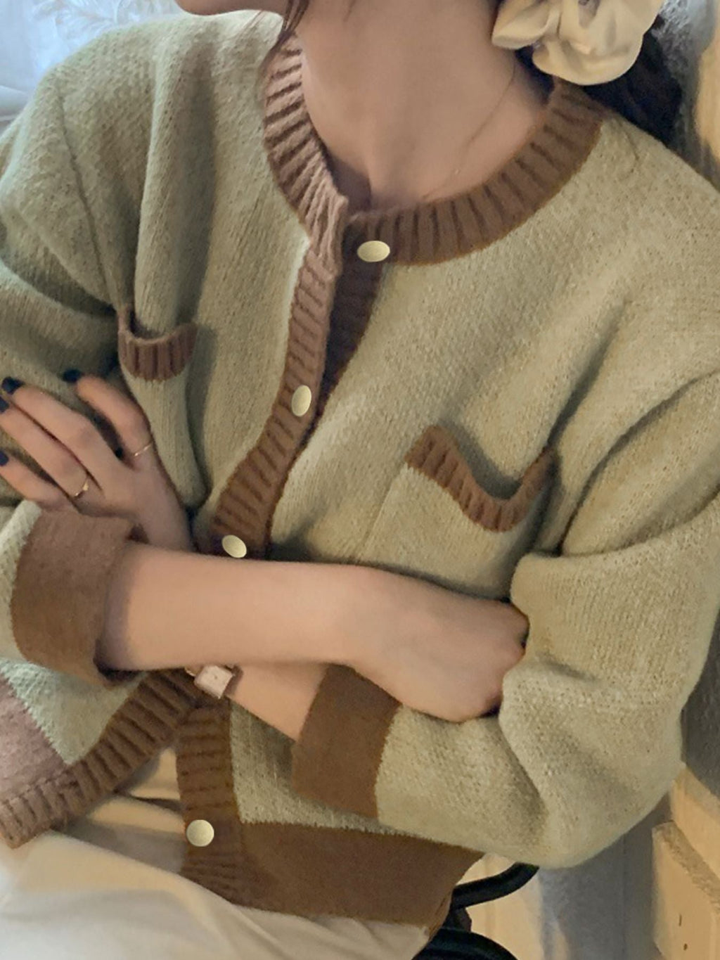 Contrast Trim Button Up Cardigan