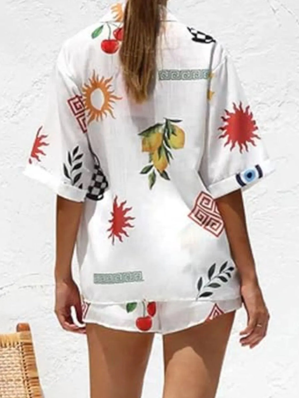 Printed Button Up Top and Shorts Set