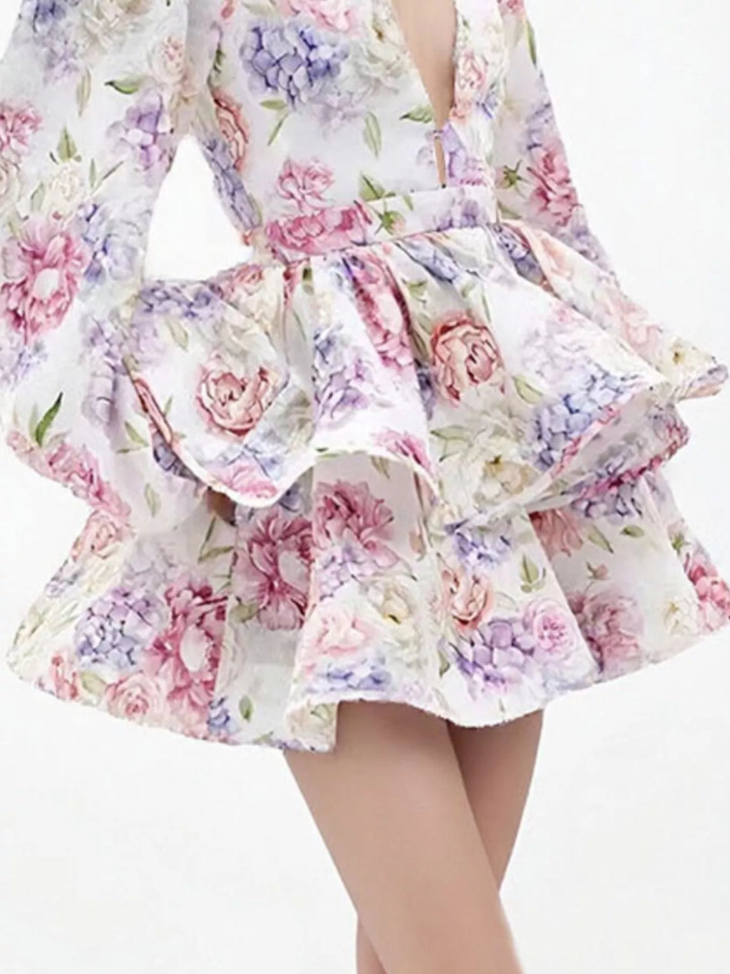 Floral Print Ruffle Layered Mini Dress