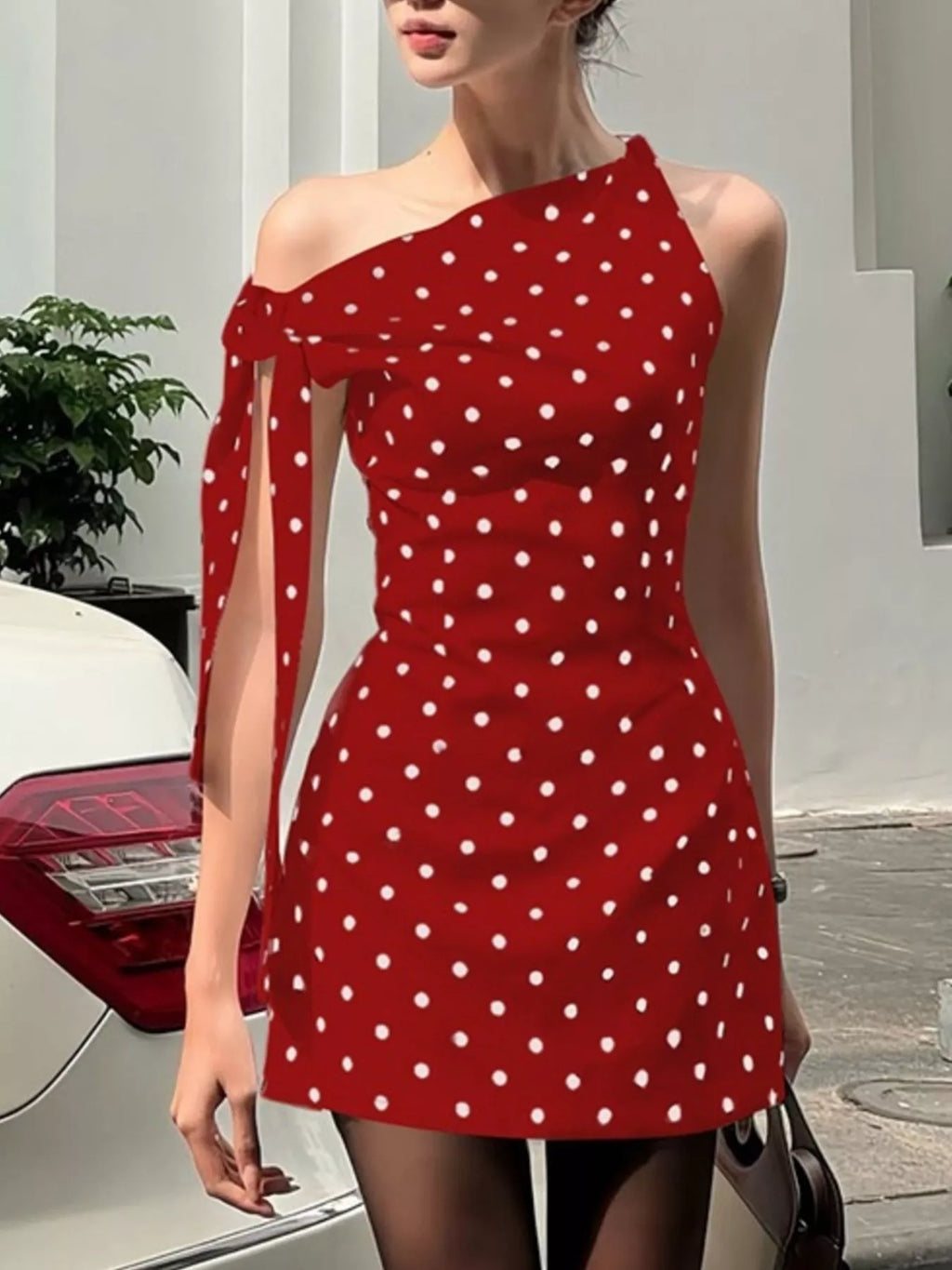Polka Dot Sleeveless Mini Dress with Bow Accents