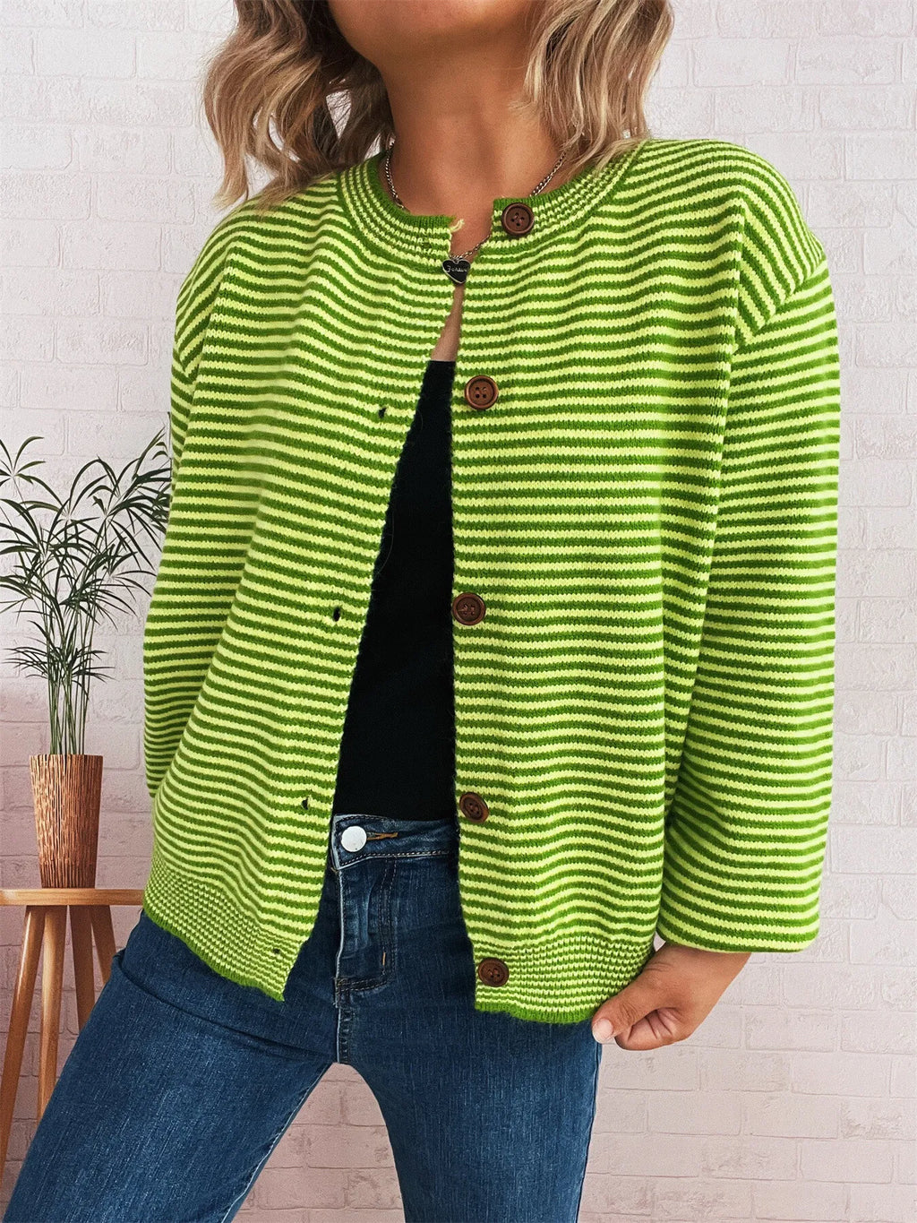 Striped Button Up Long Sleeve Cardigan