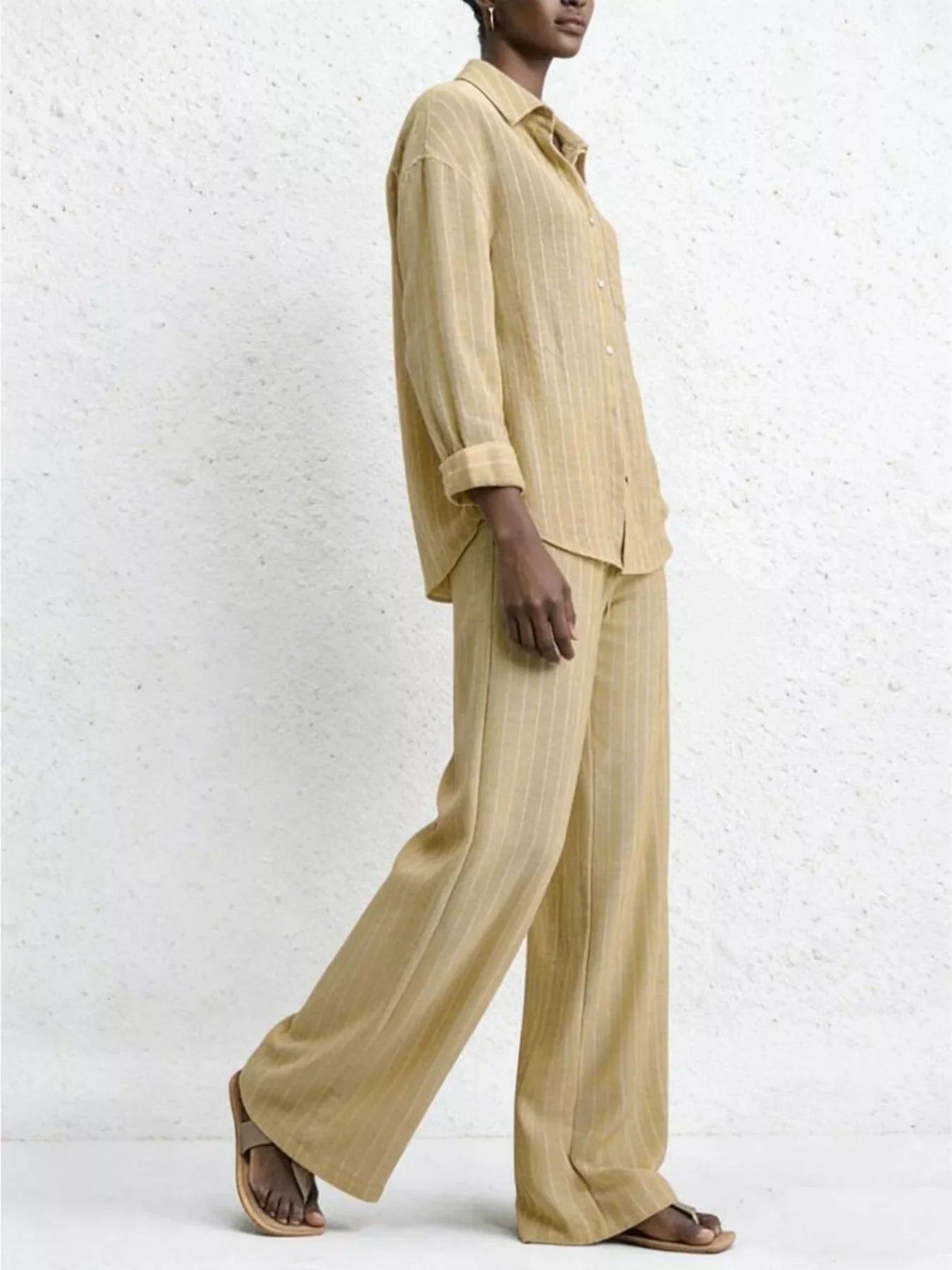 Striped Button Up Shirt and Pants Set