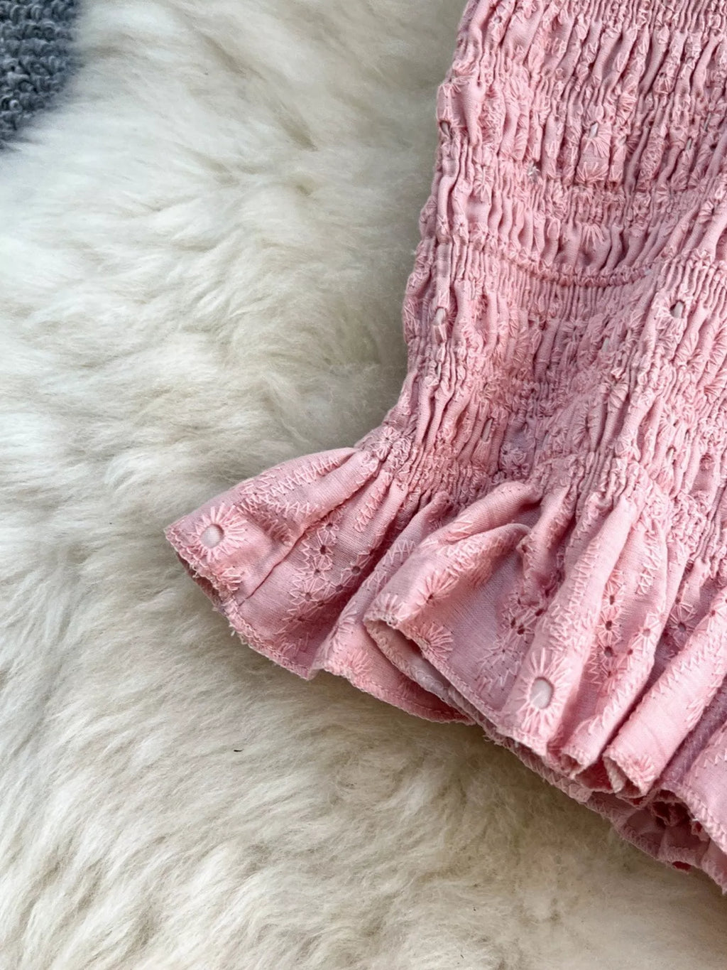 Smocked Crop Top and Hollow-Out Skirt Set