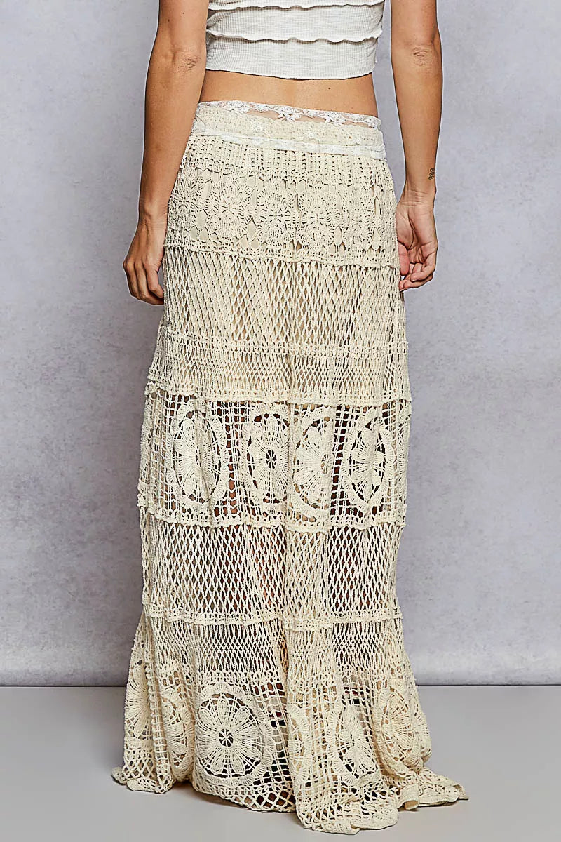 POL Crochet Floral Flared Skirt with Elastic Waist Band