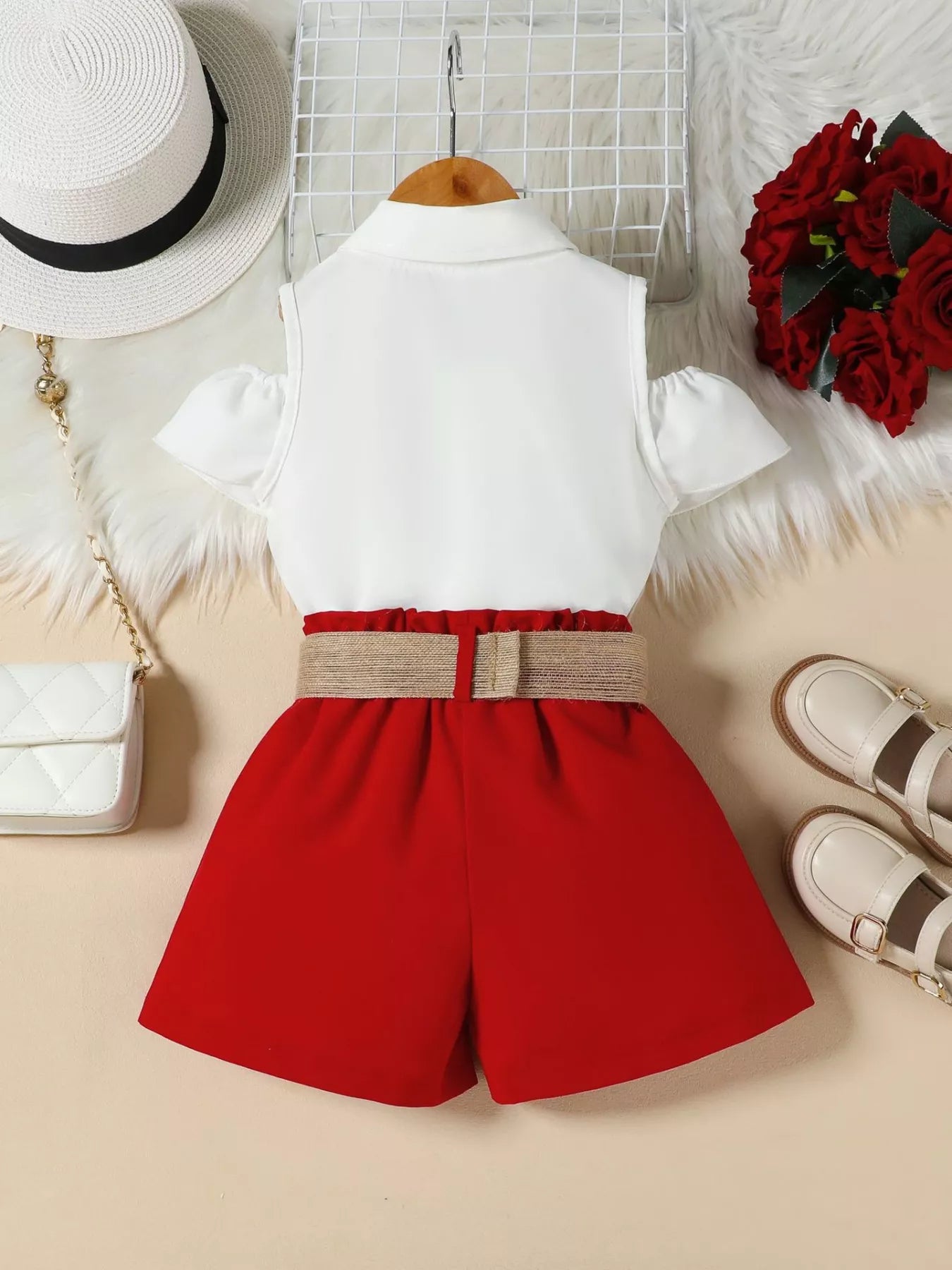 Children's Ruffle Cold Shoulder Top & Shorts Set