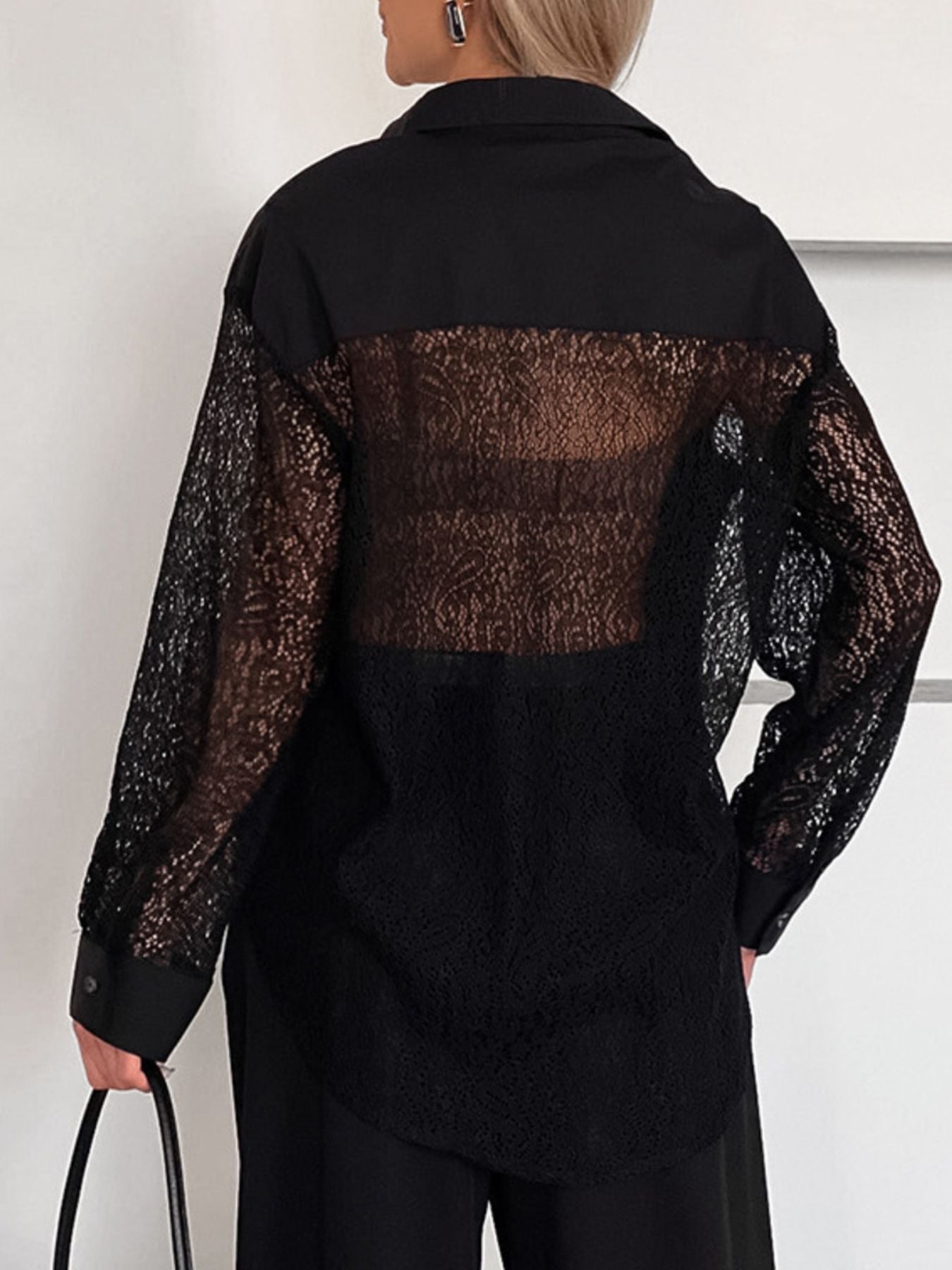 Lace Sleeve Button-Down Shirt