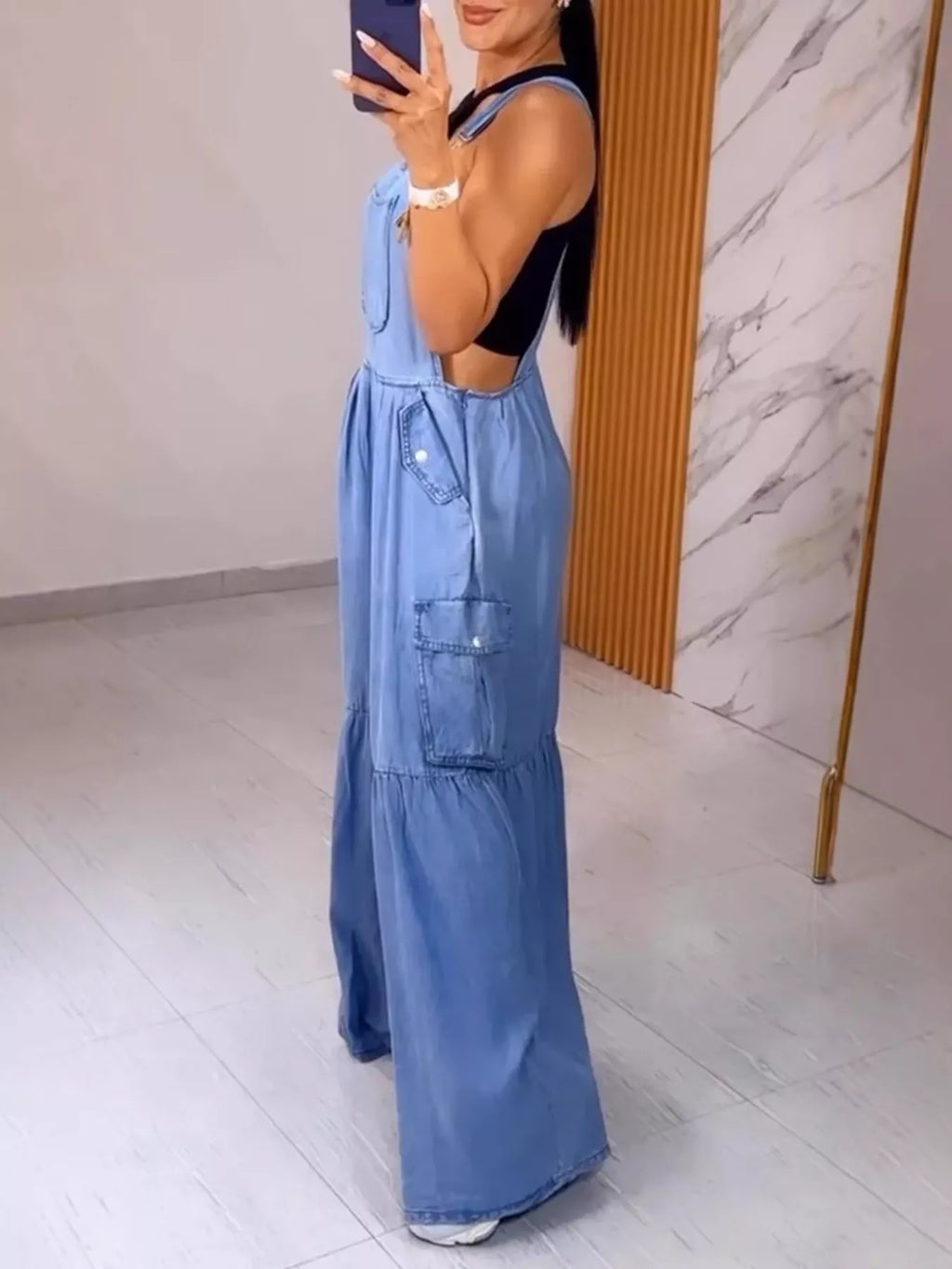 Full Size Pocketed Wide Leg Denim Overalls Plus Size