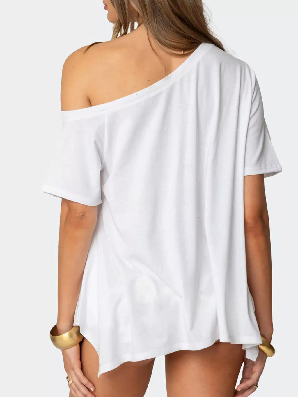 Off-Shoulder Flowy Hem T-Shirt