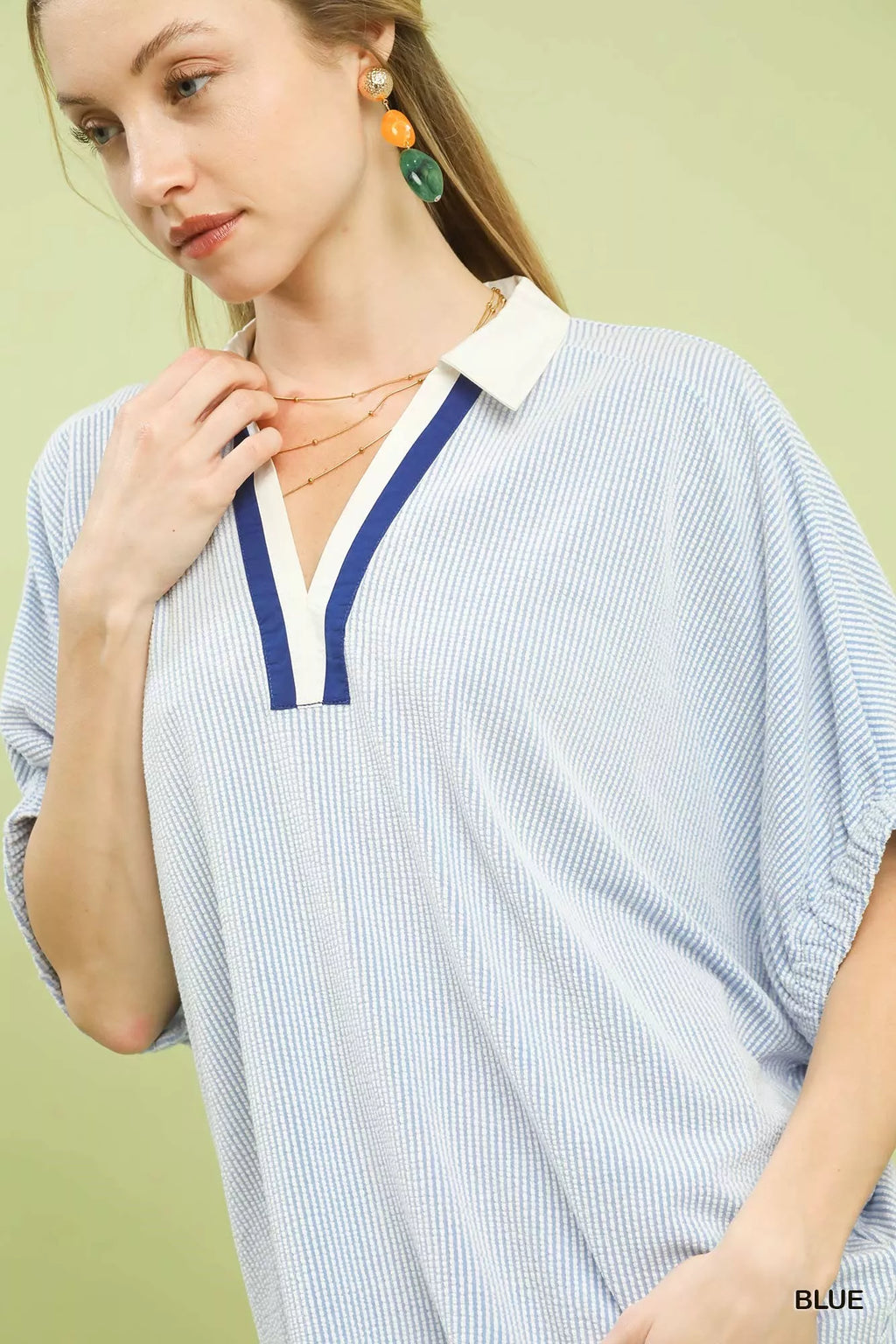Contrast Collar V-Neck Top