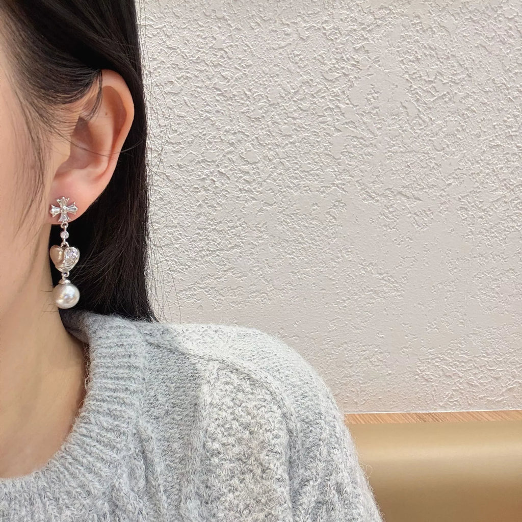 Pearl Heart Drop Earrings