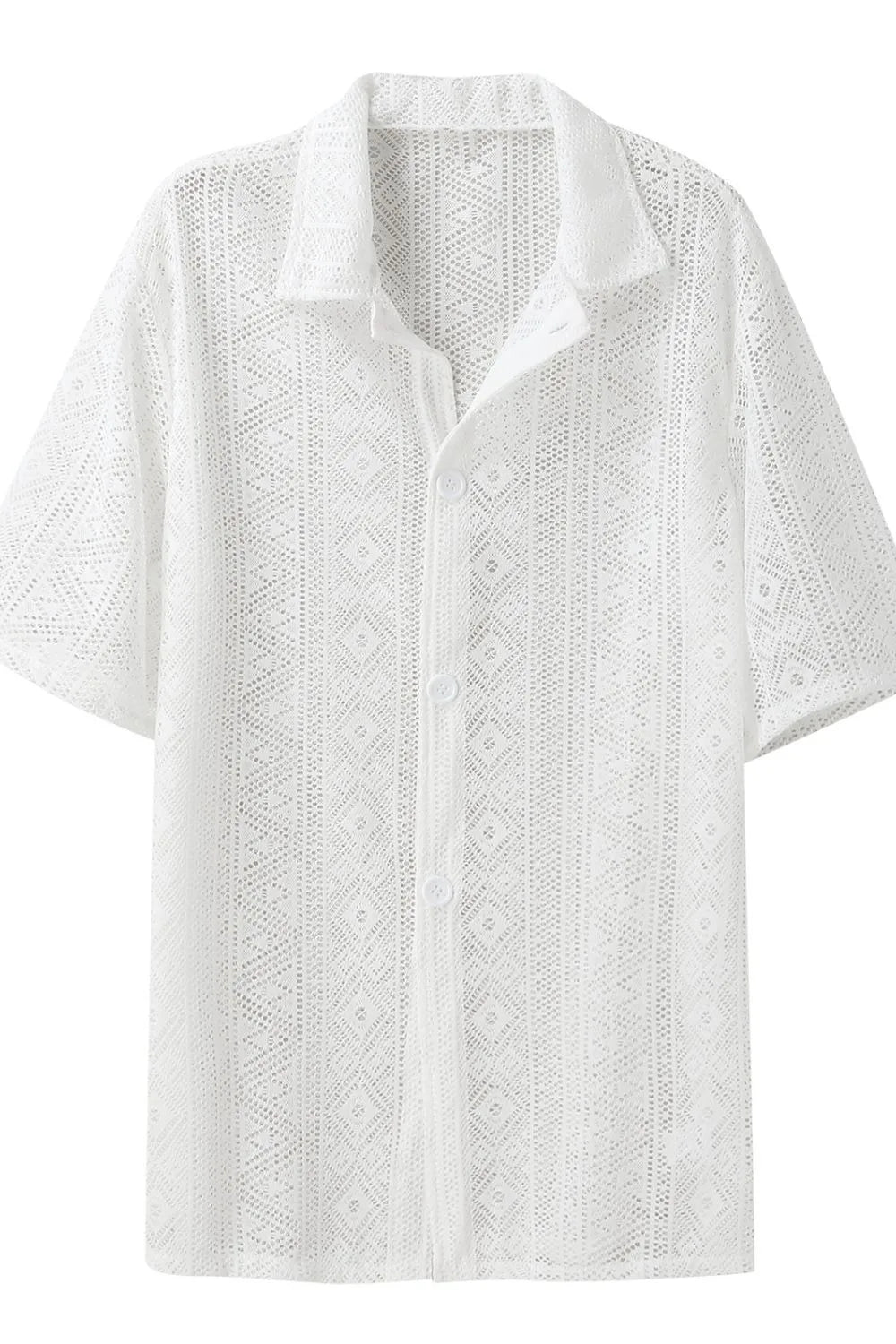 Men's Full Size Lace Half Sleeve Button Down Shirt Plus Size