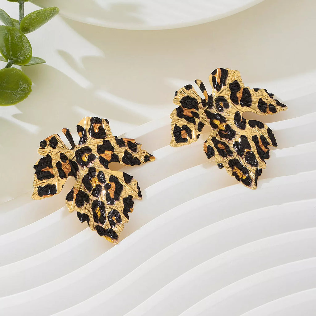 Alloy Leopard Print Leaf Earrings
