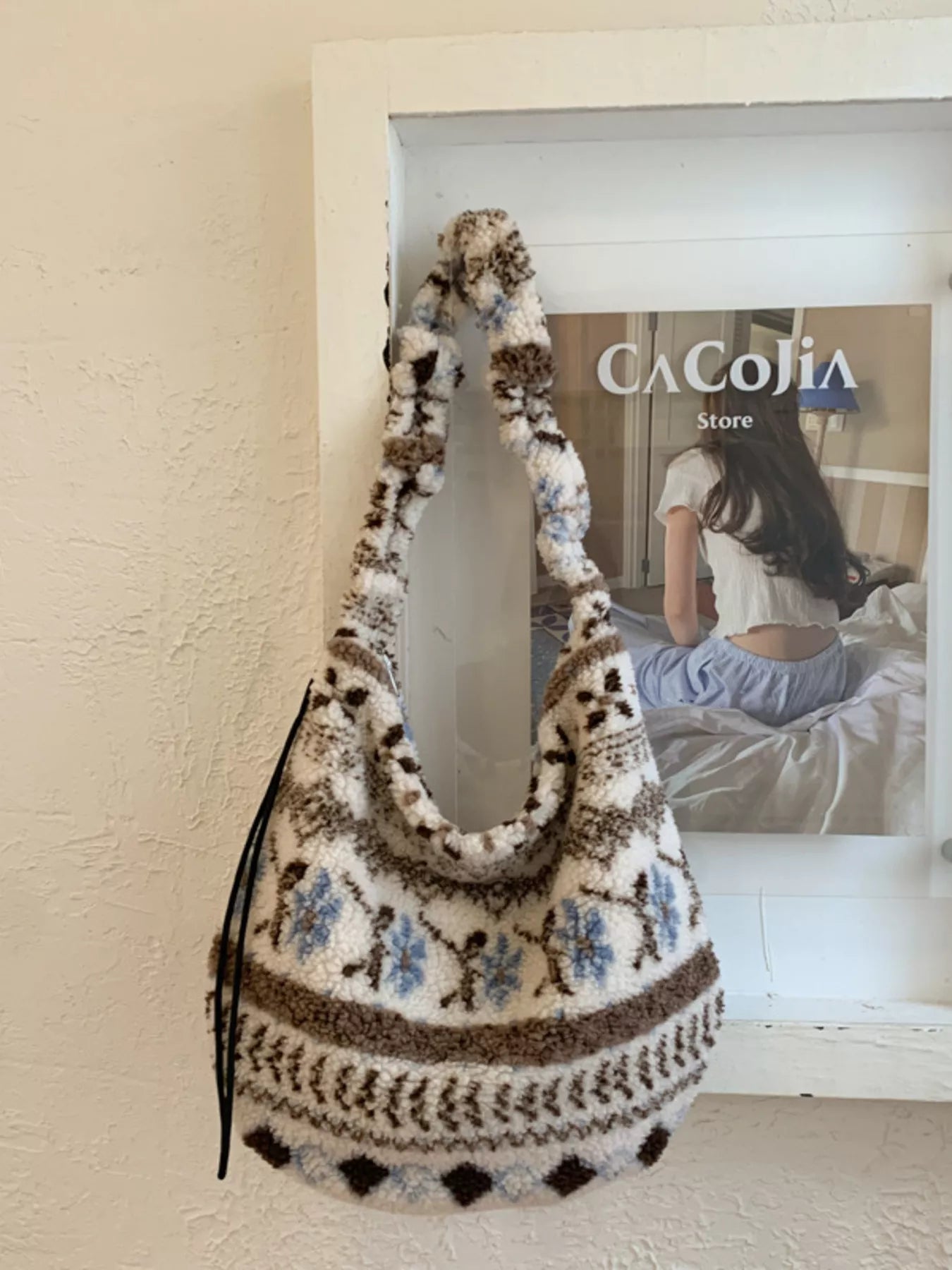 Sherpa Ruched Strap Handbag