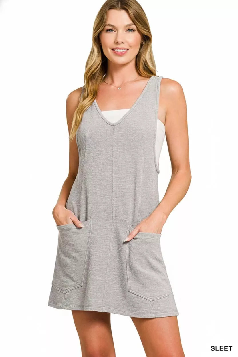 Zenana Washed Slub Adjustable Strap Overall Dress