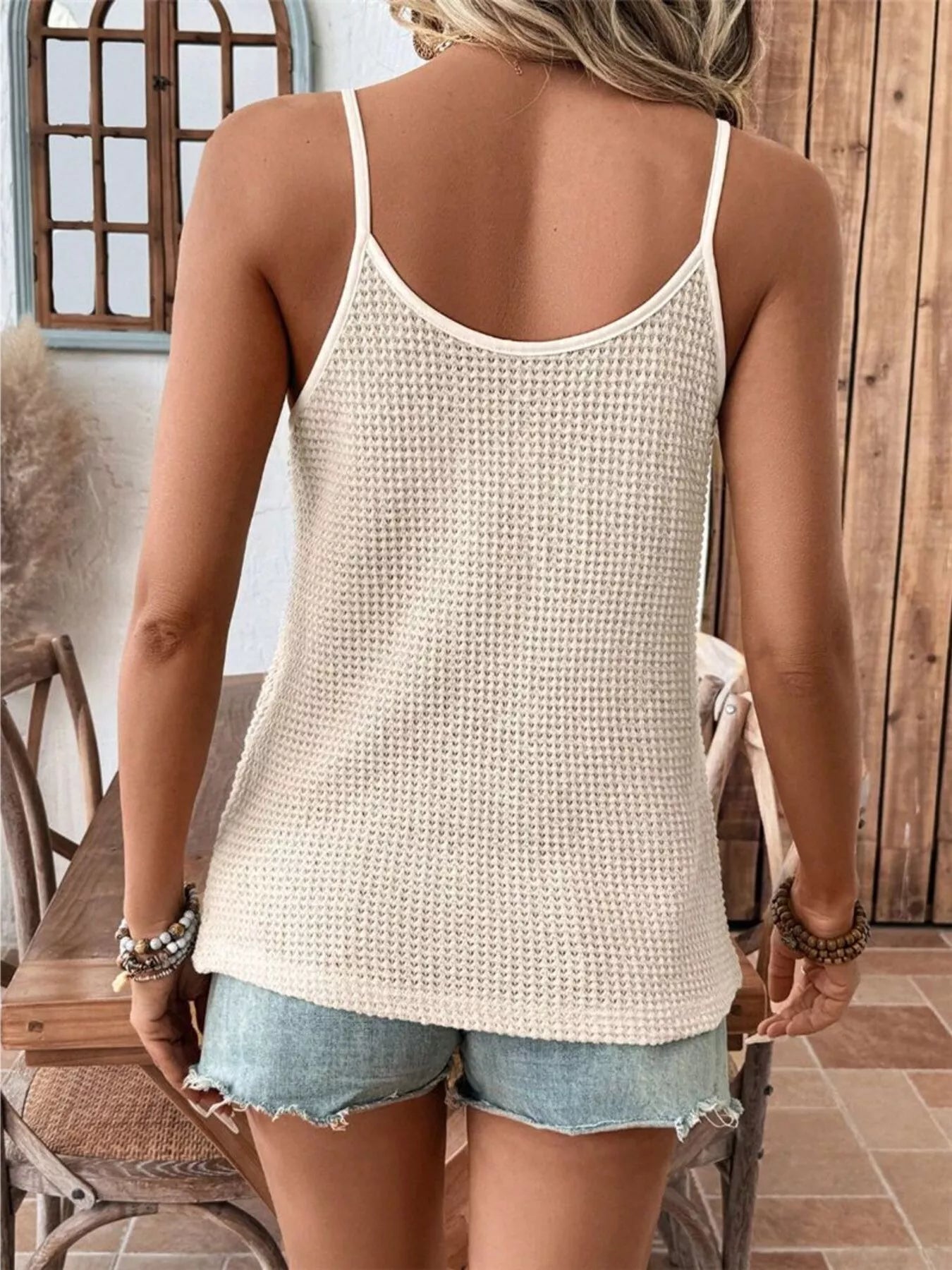 Lace Trim Waffle Knit Cami