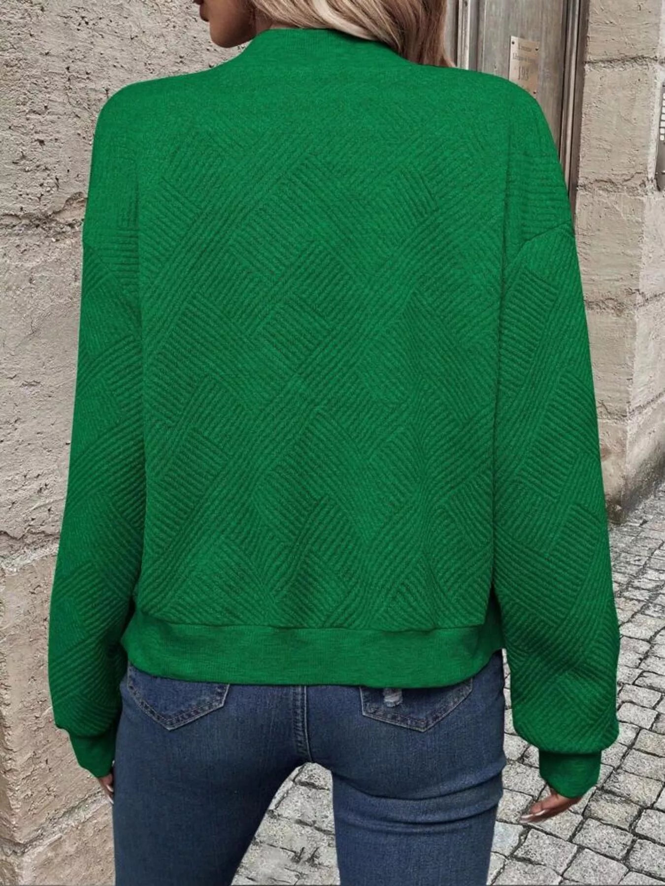 Zip-Up Textured Long Sleeve Jacket
